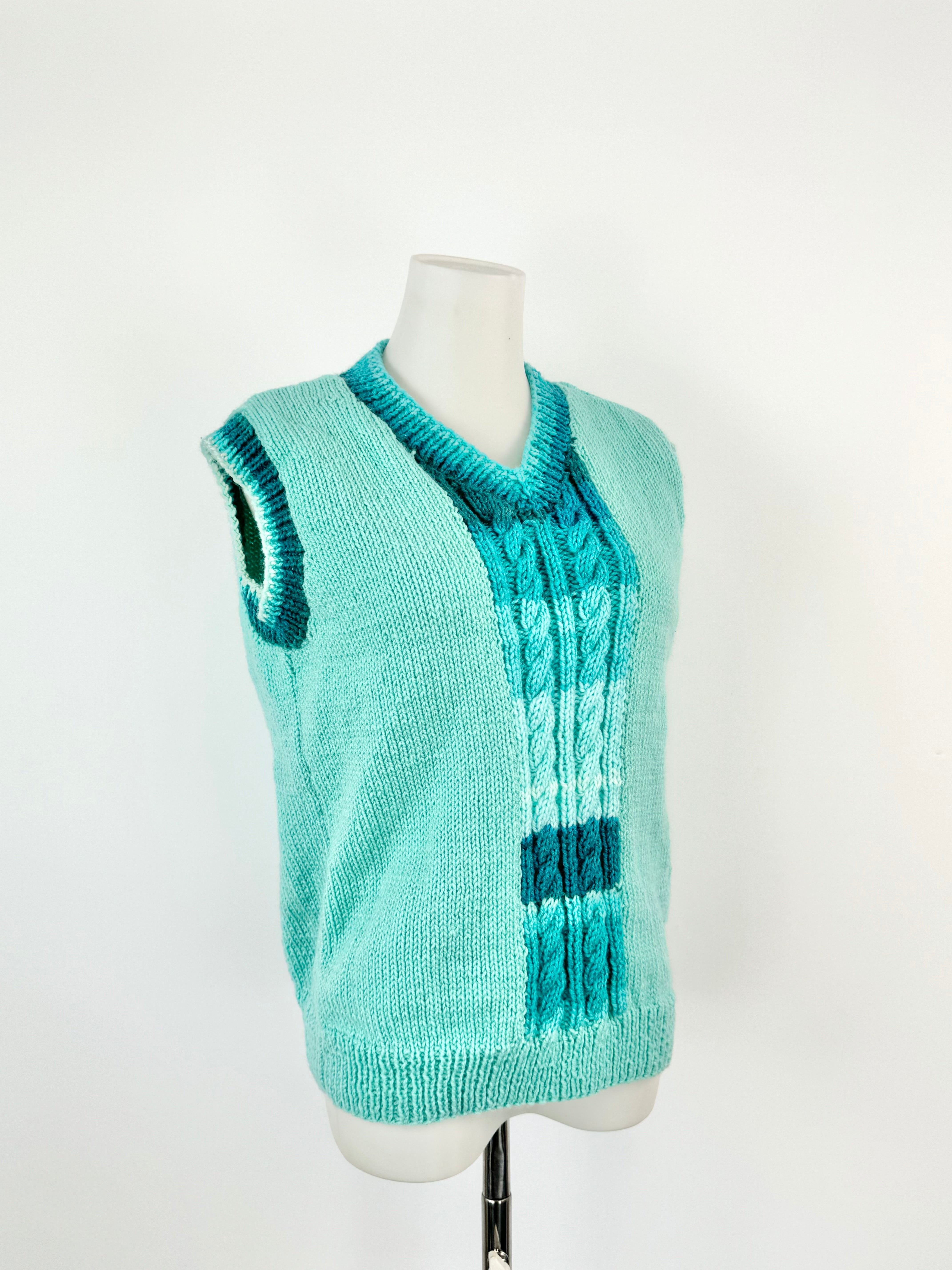 Vintage Acrylic Aqua Knit Vest - M