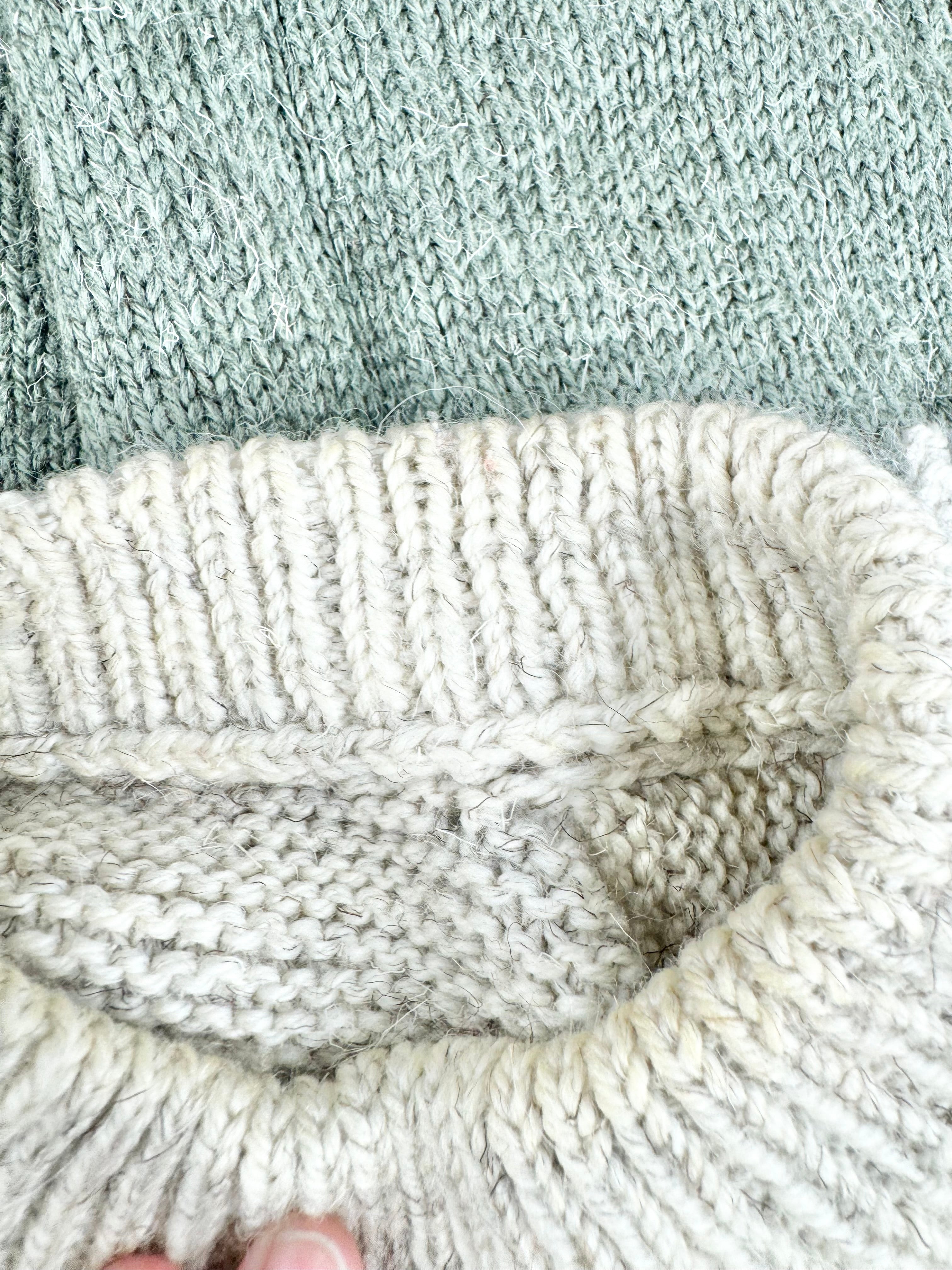 Hand-Made Sage Green & White Knitted Jumper - AU6/8