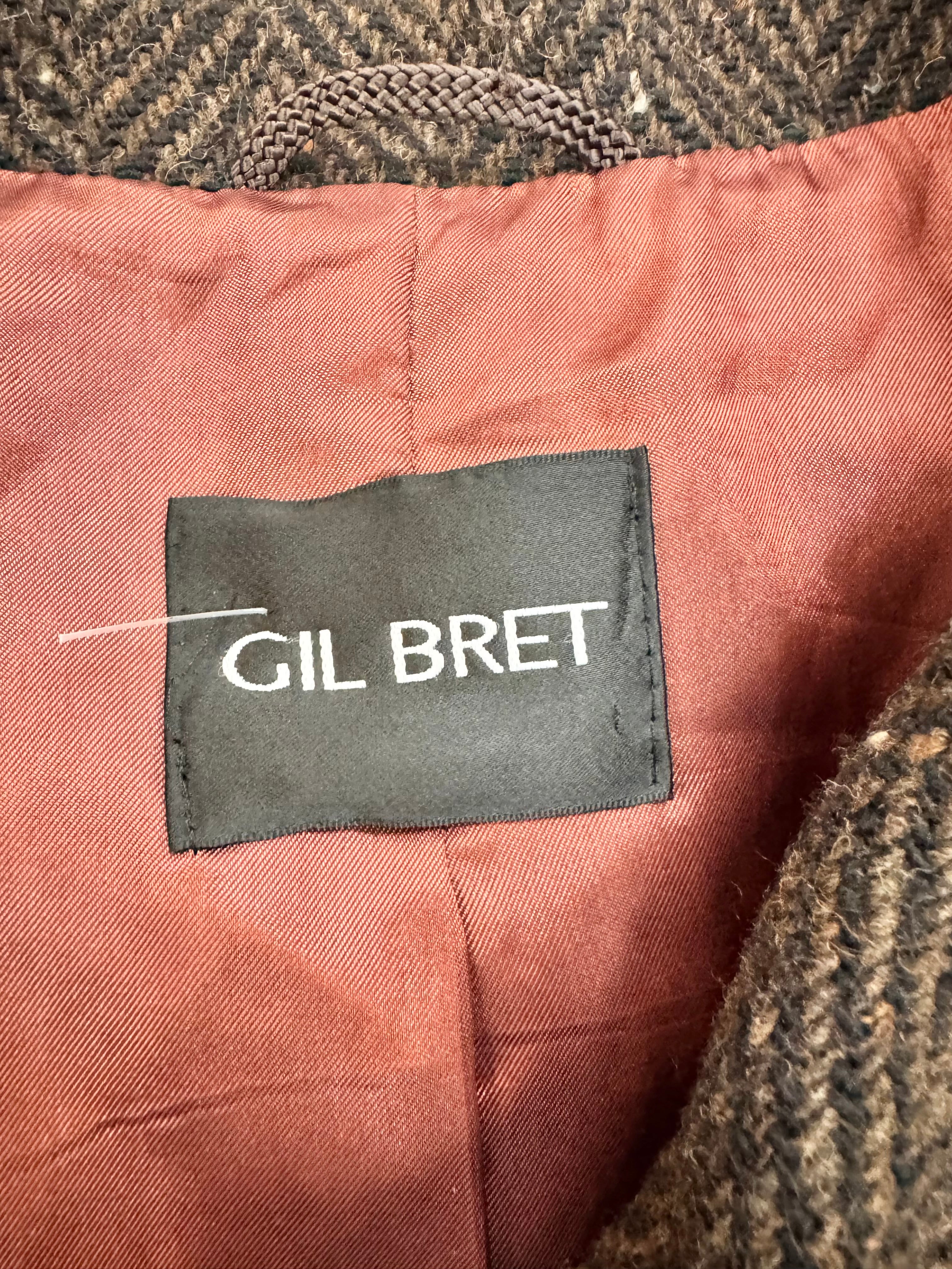 Gil Bret Brown Wool Blend Herringbone Patterned Coat - AU14/16