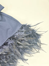 Clotilde Navy Blue Feather-Fringed Midi Dress - AU8/10
