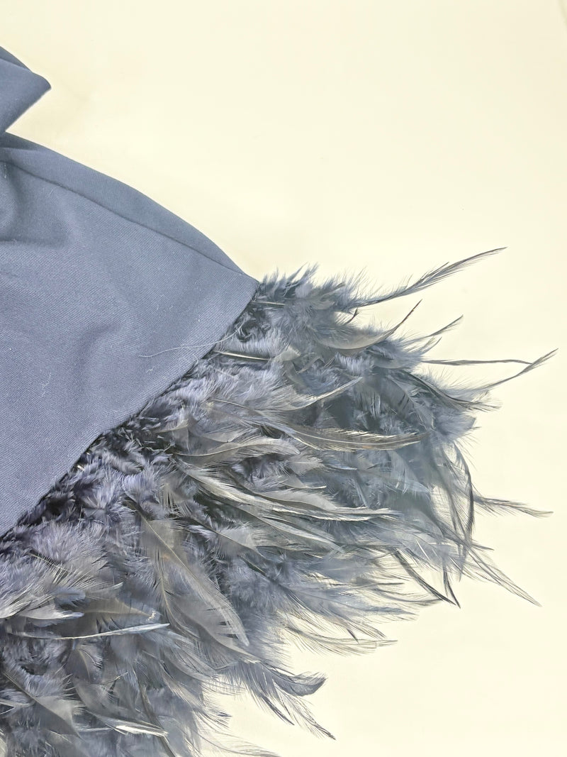 Clotilde Navy Blue Feather-Fringed Midi Dress - AU8/10