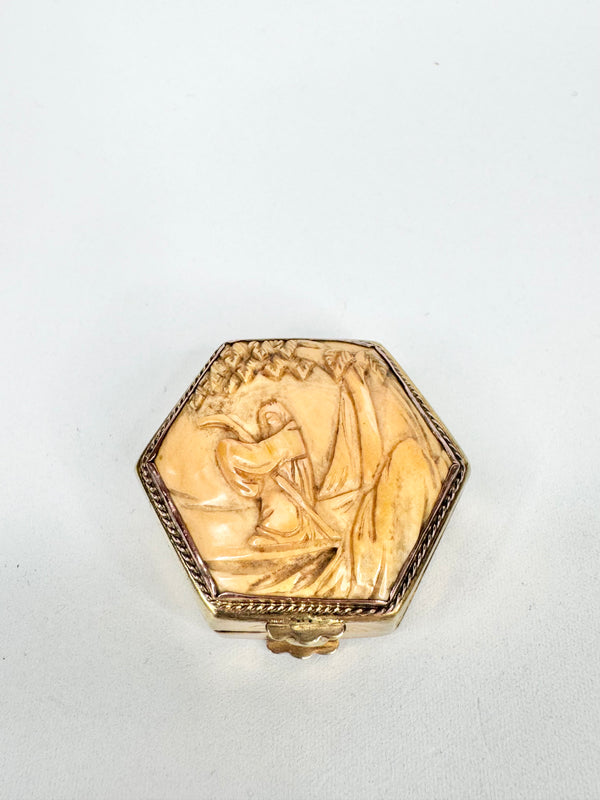 Vintage Hexagon Gilt & Bone Tin