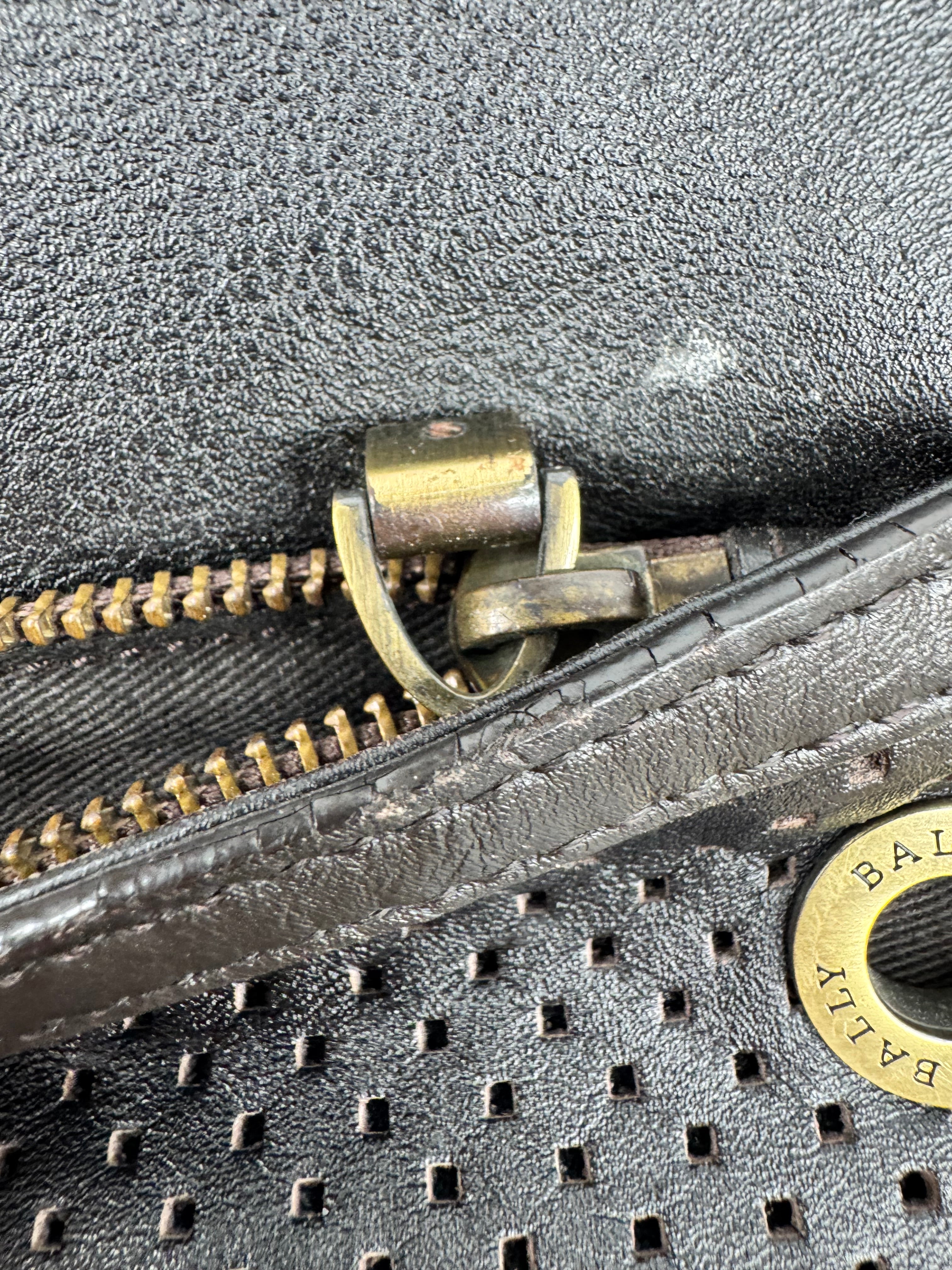 Bally Black Pinhole Patterned Leather Messenger Bag