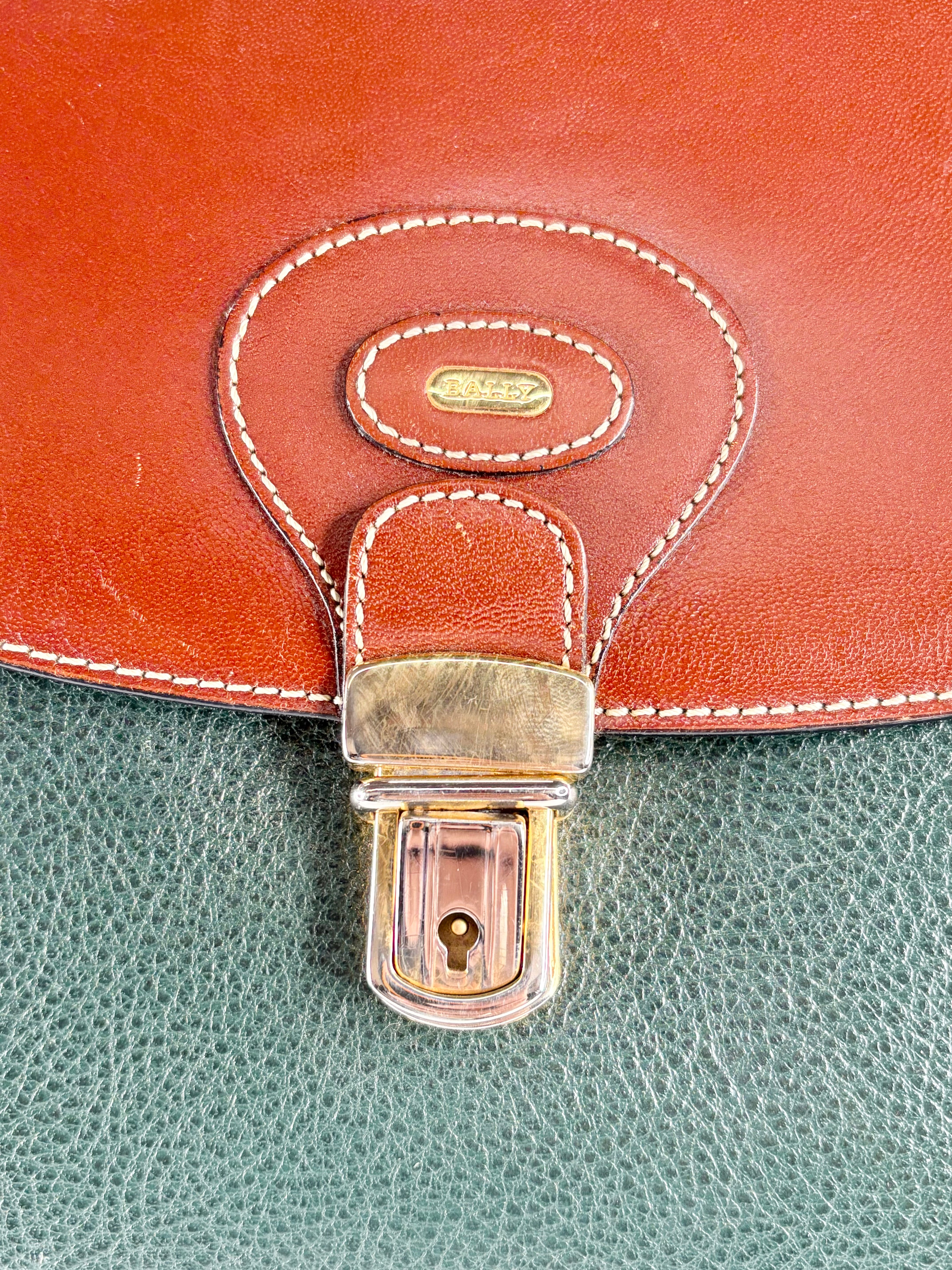 Bally Two-Tone Green & Mahogany Leather Shoulder Bag