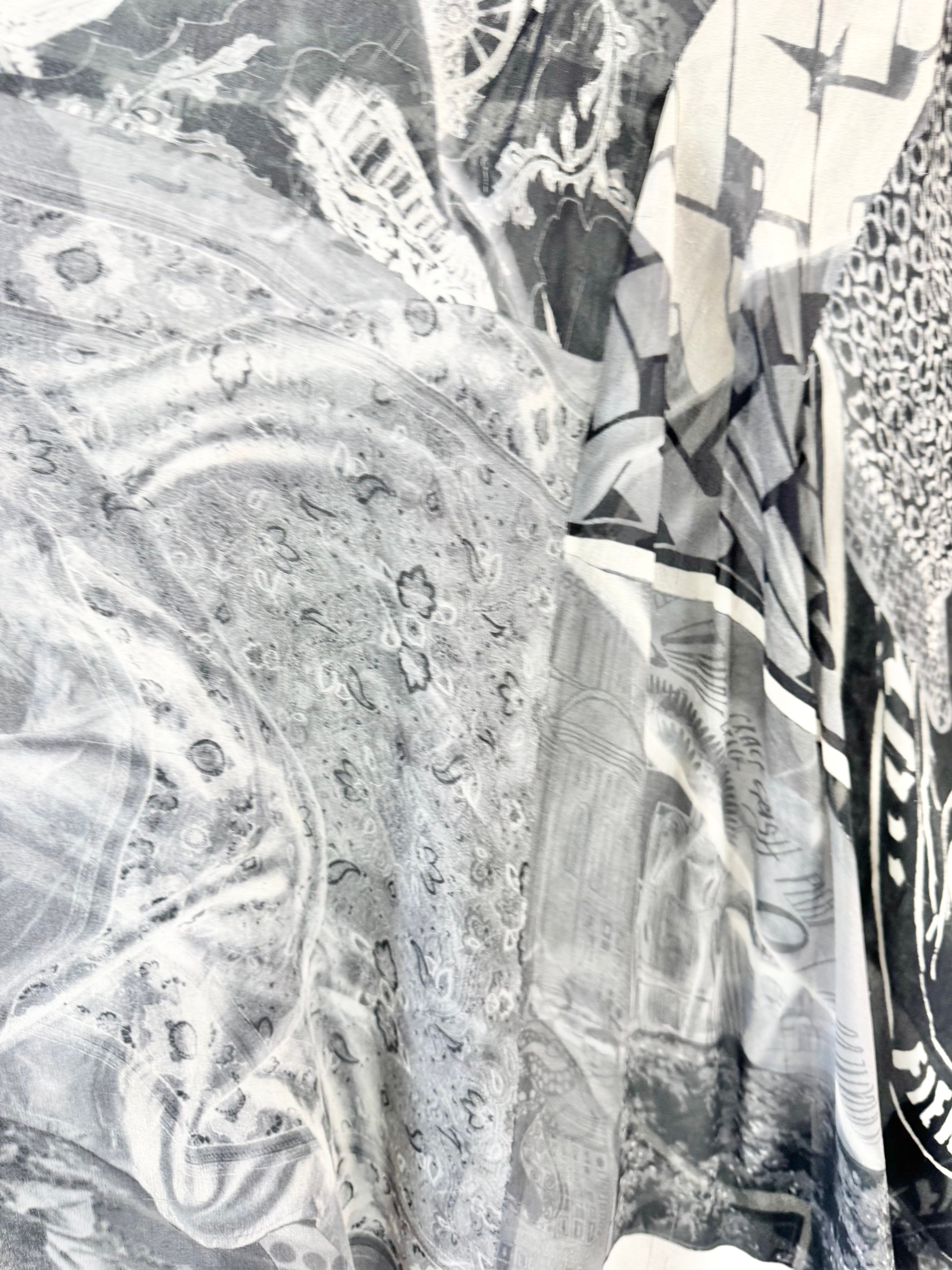 Nom*d Greyscale Graphic Pattern Silk Scarf Dress - AU10/12