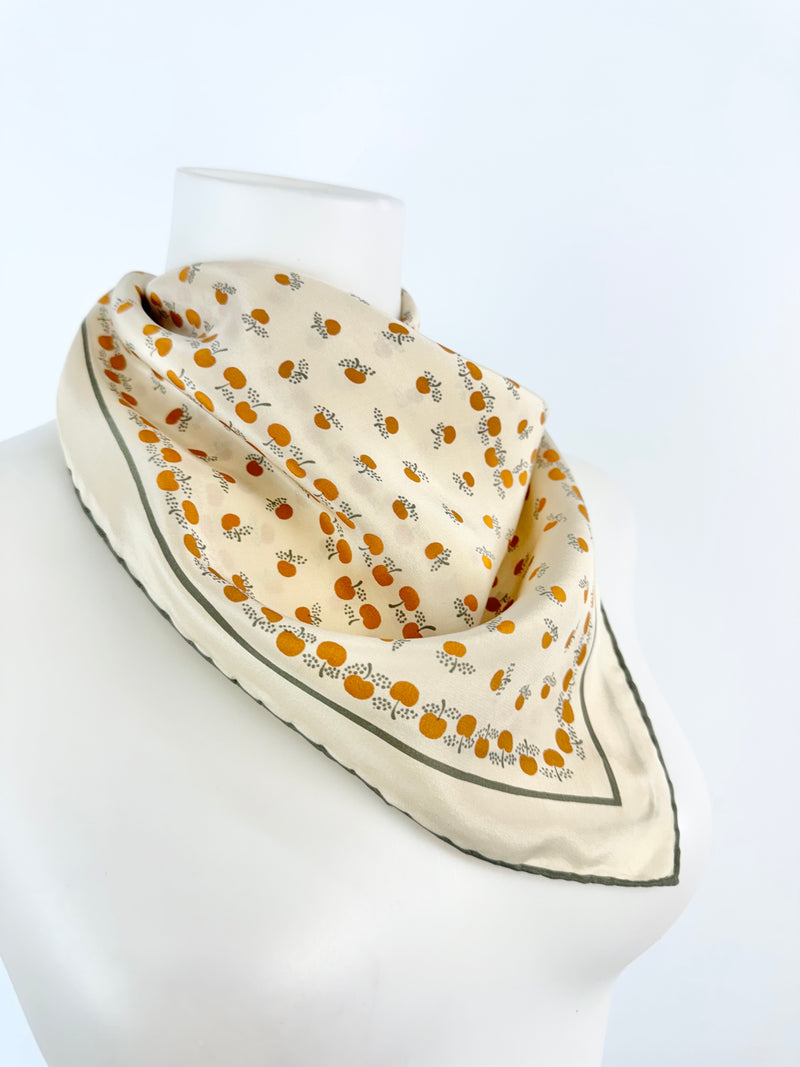 Vintage Jaeger Cream Apple Patterned Silk Scarf