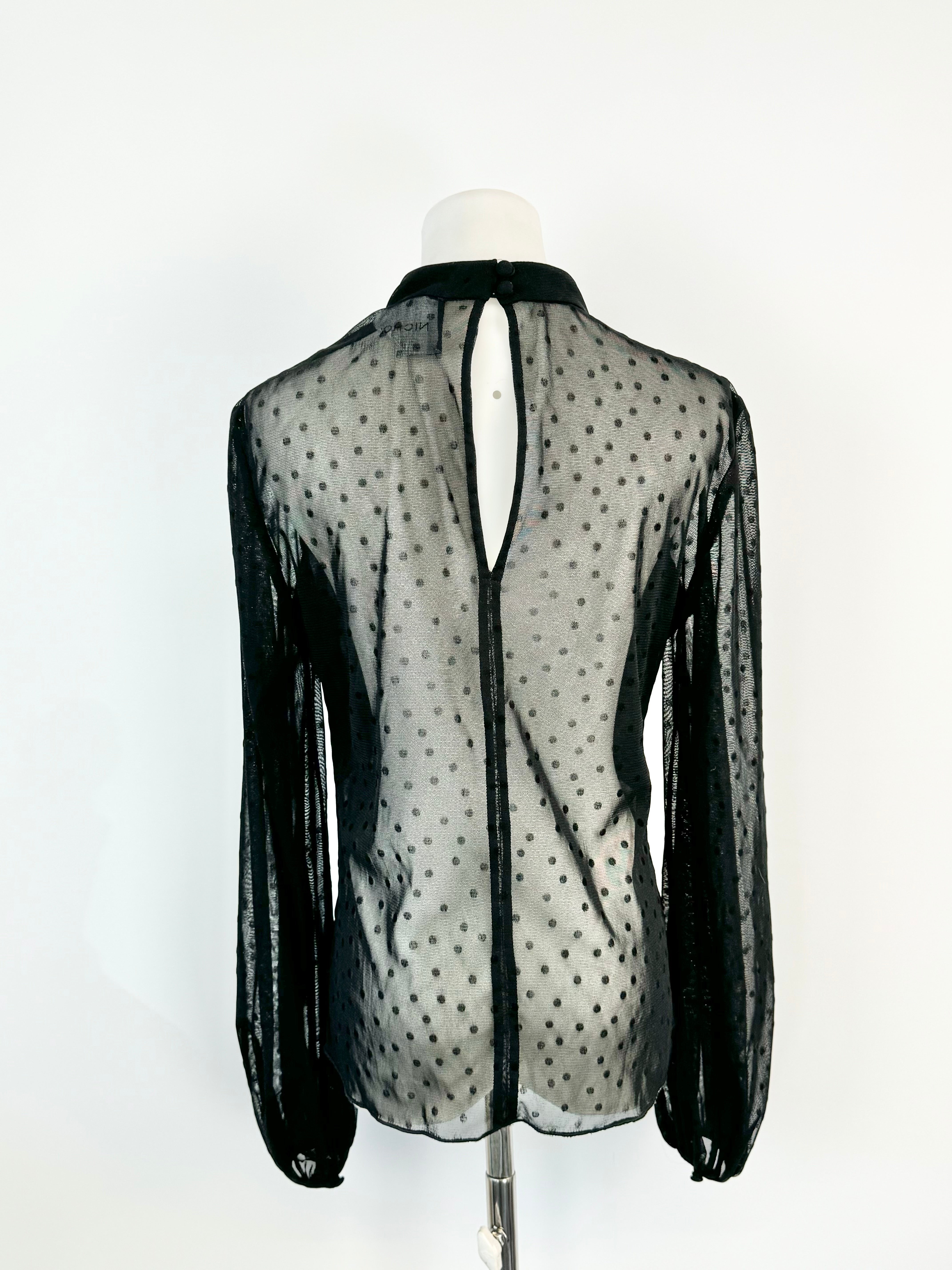 Nicholas Sheer Black Dot Puff Sleeve Blouse - AU8/10