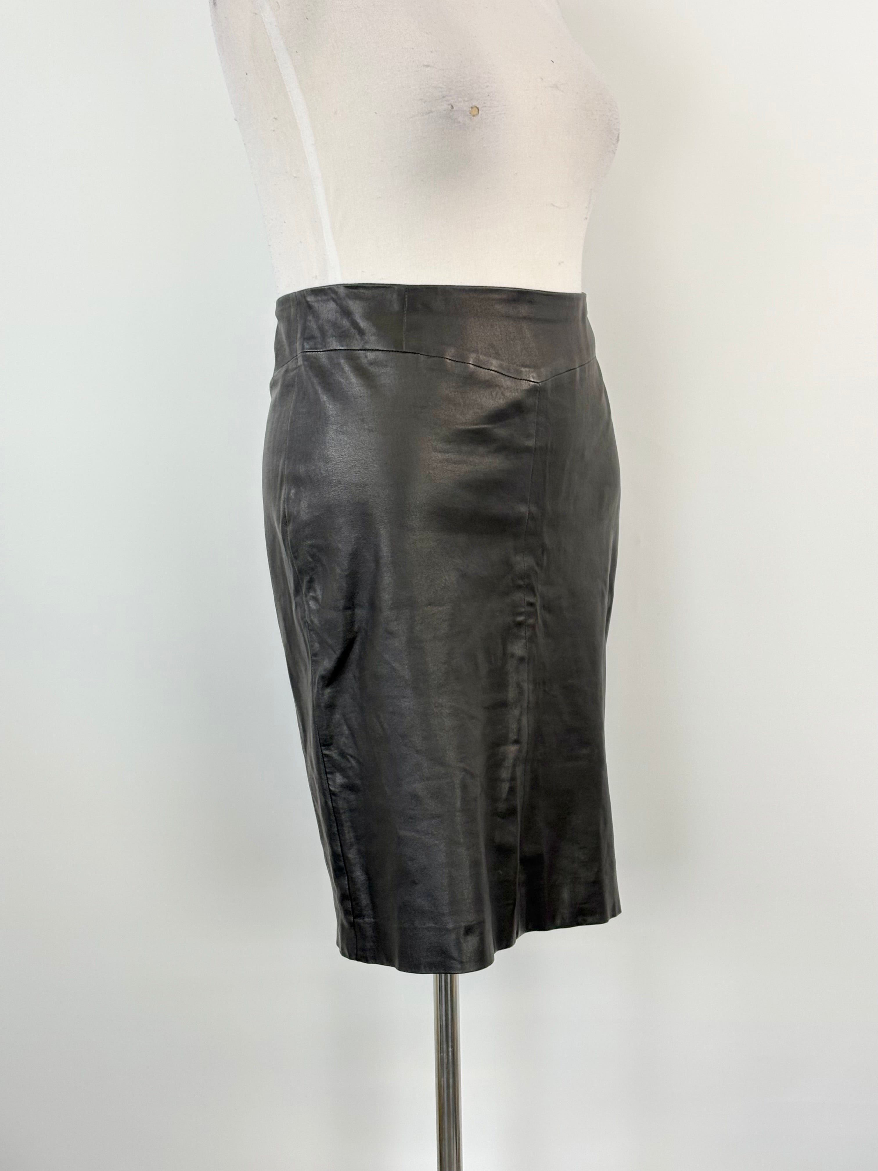Joseph Black Leather 'Claire' Midi Skirt - AU10/12