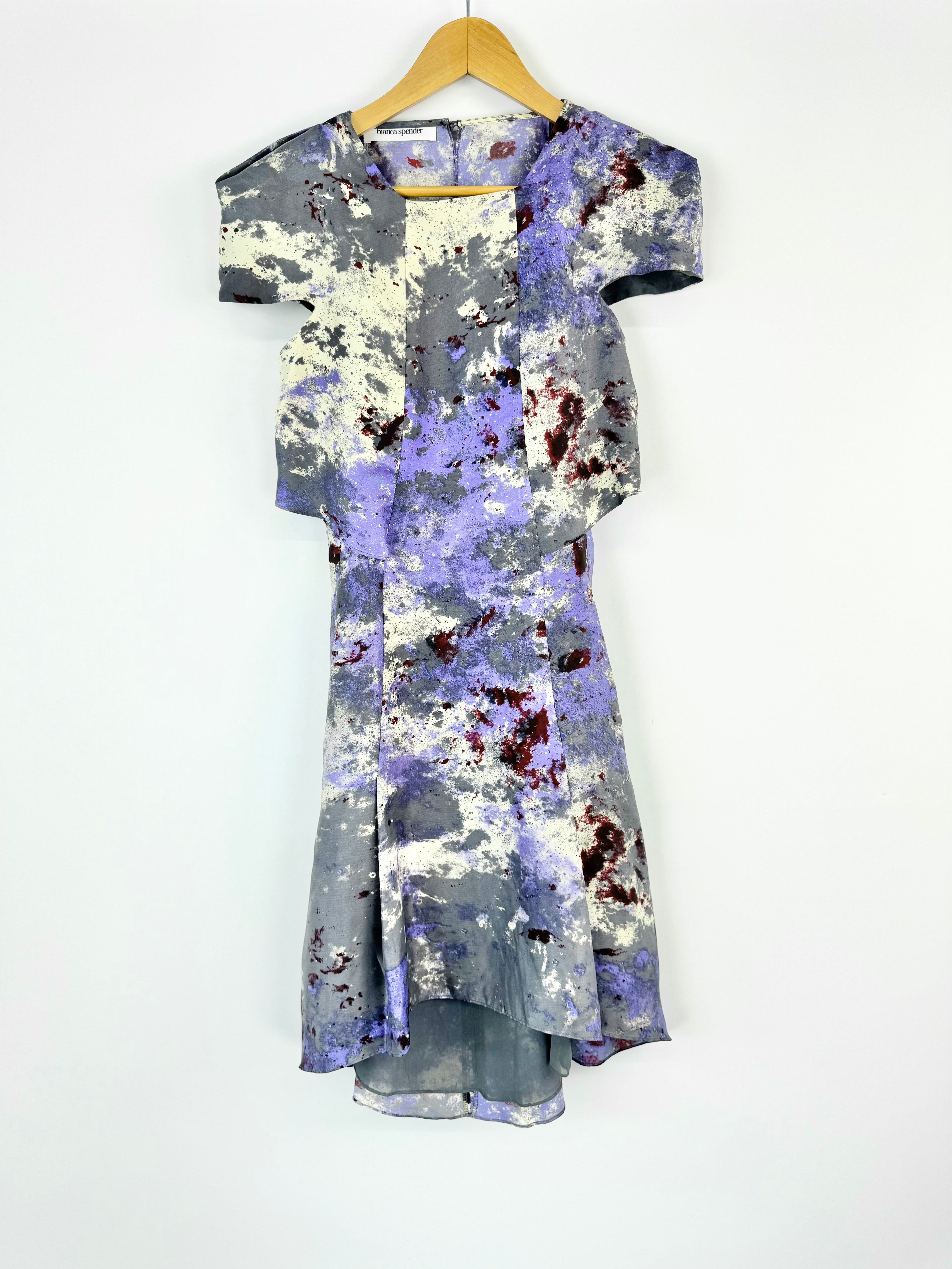 Bianca Spender Grey & Purple Silk Backless Cocktail Dress - AU6