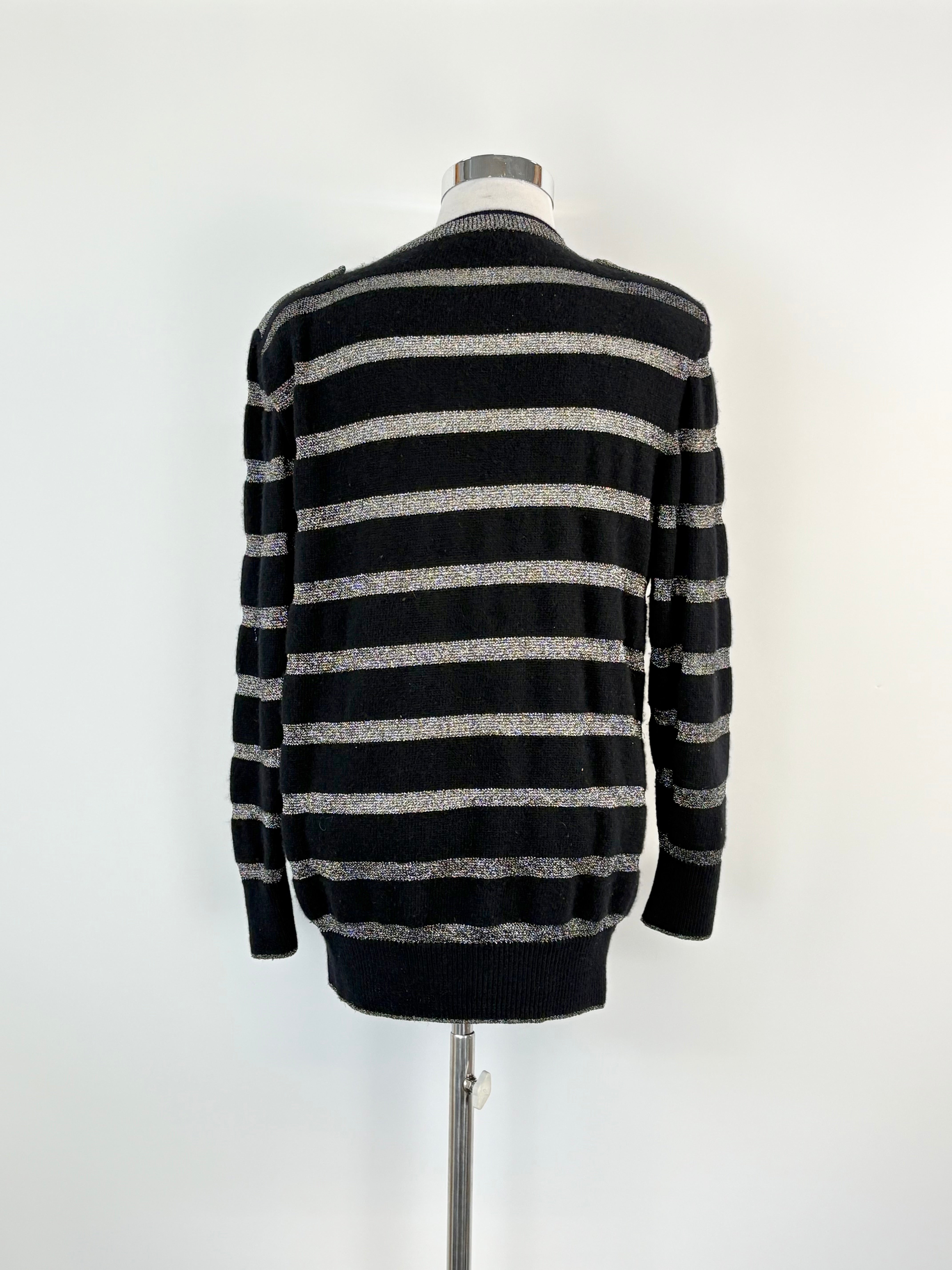 Vintage From Italy for Georges of Collins Street Black & Silver Striped Sweater - AU12/14