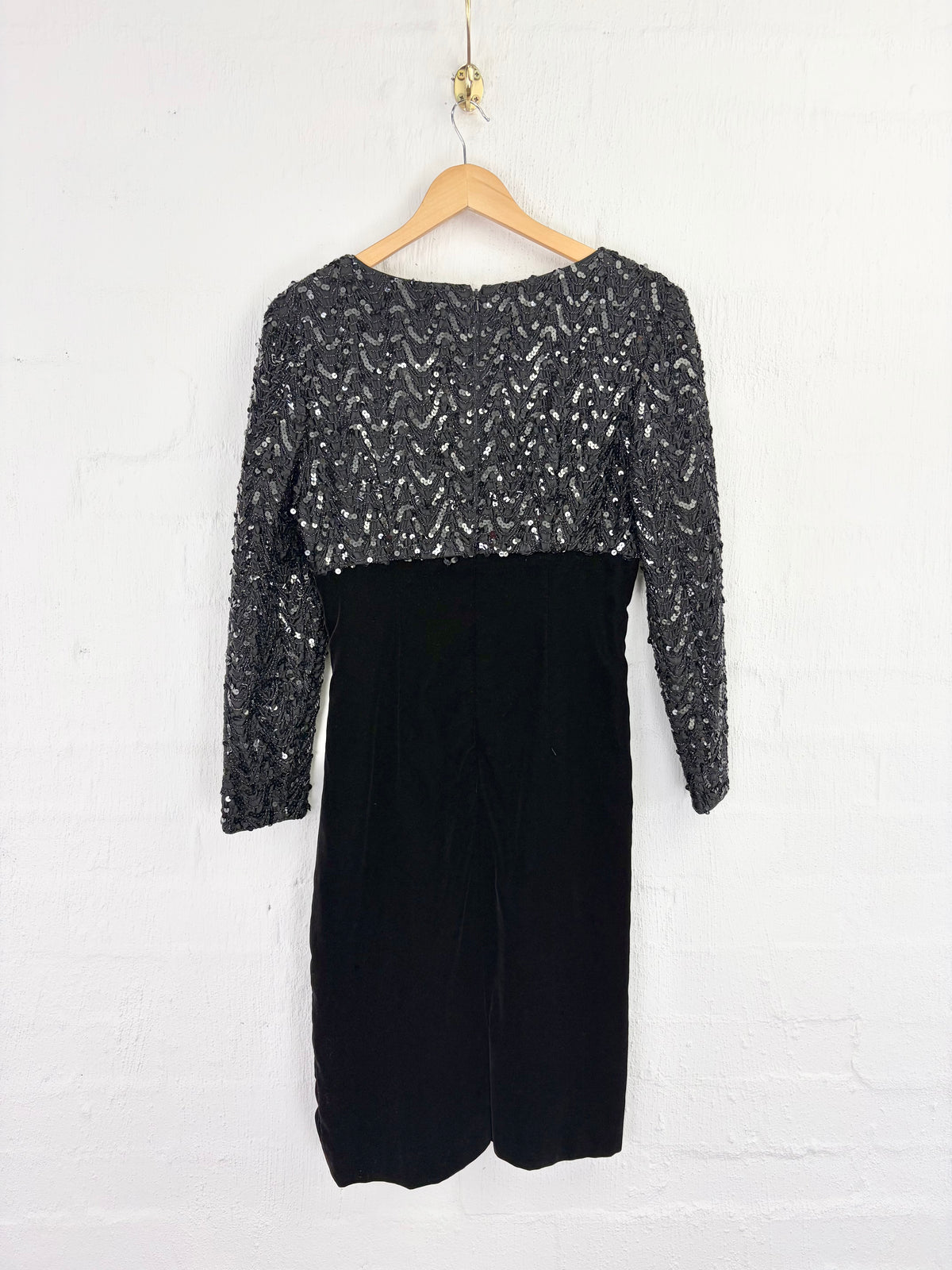 Teena Varigos Black Sequin & Velvet Cocktail Dress - AU12