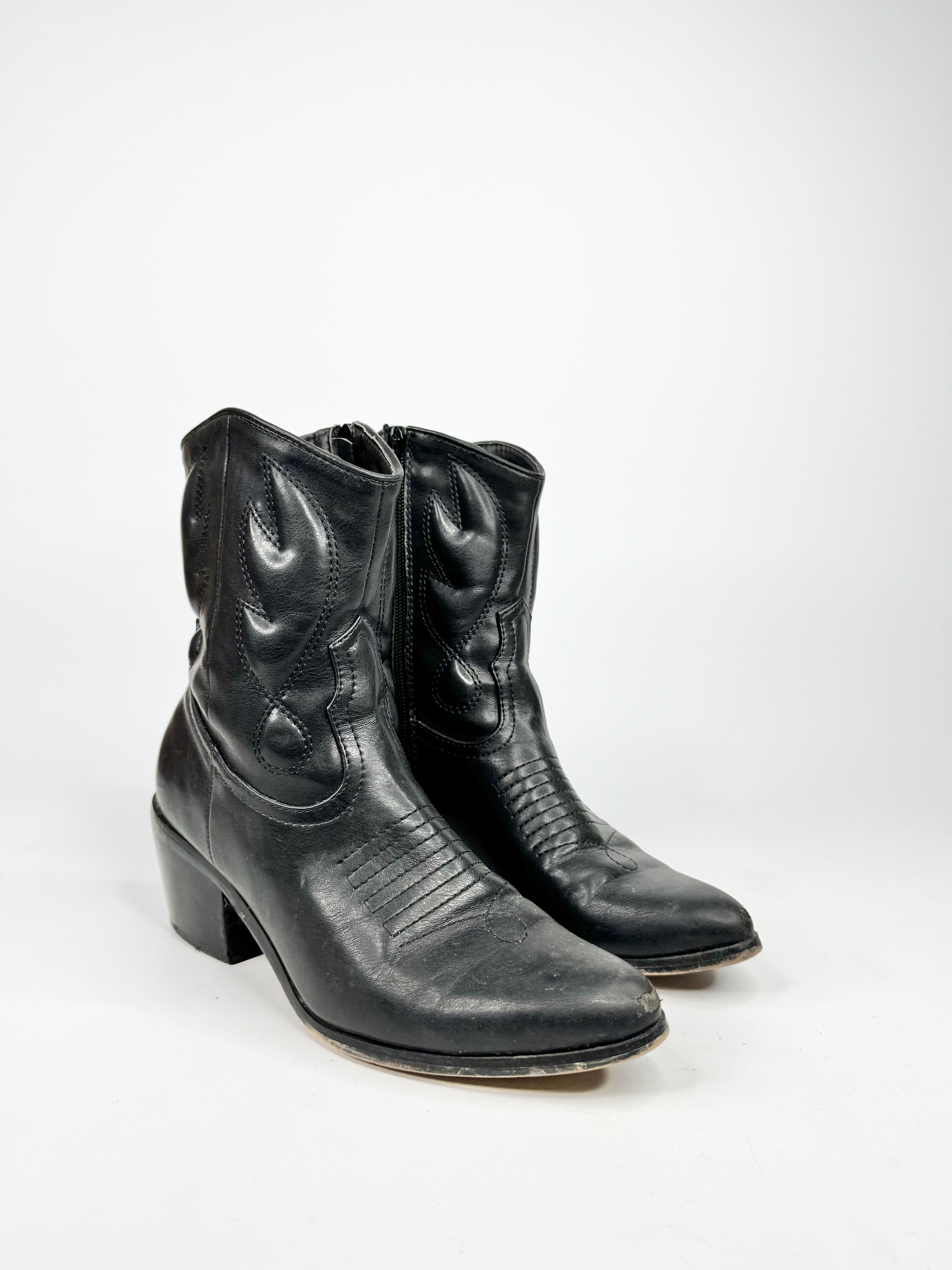 MFW Black Cowboy Style Ankle Boots - EU40