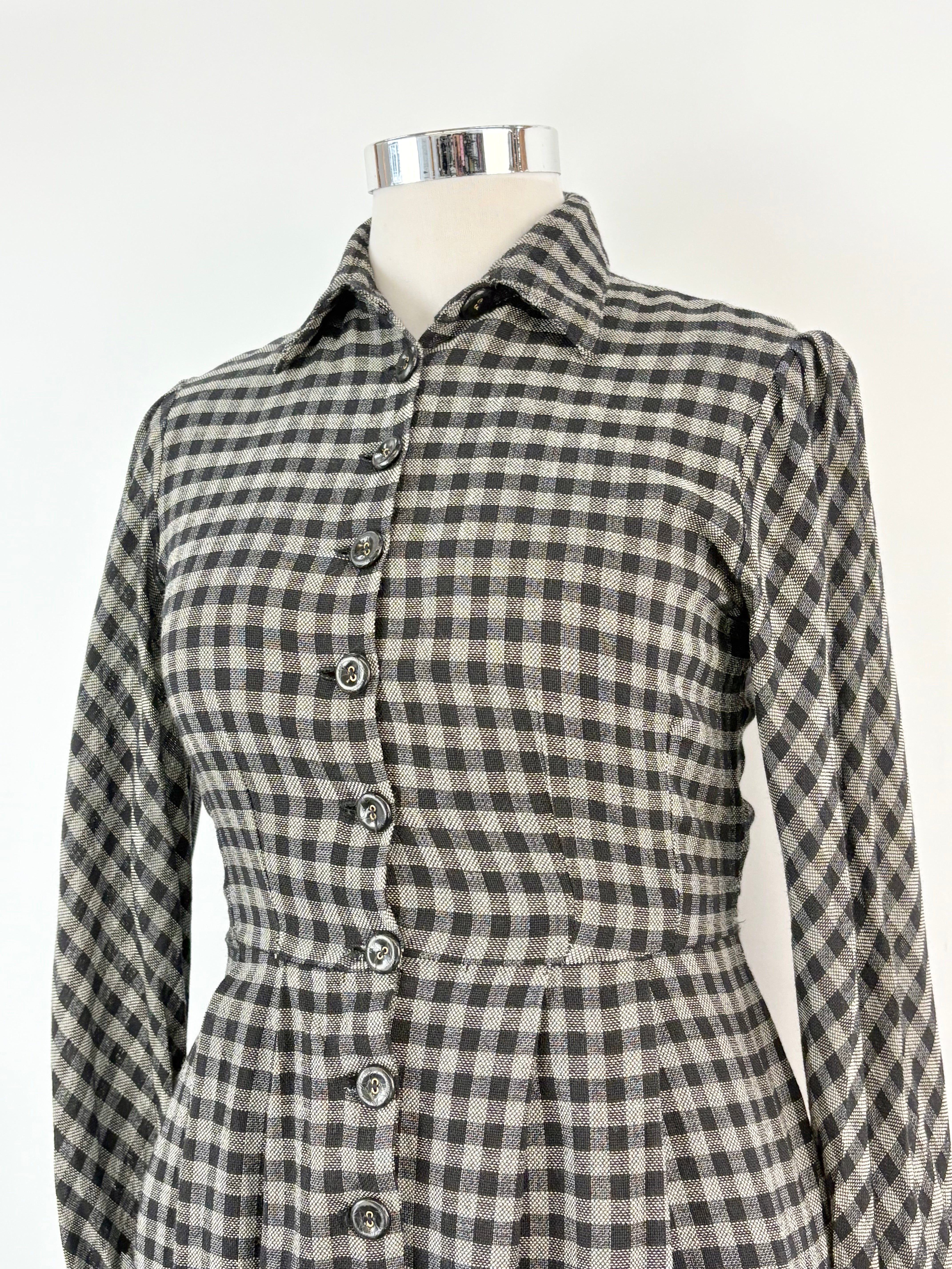 Ivano Boni Black & White Checked Long-Sleeve Dress - AU12