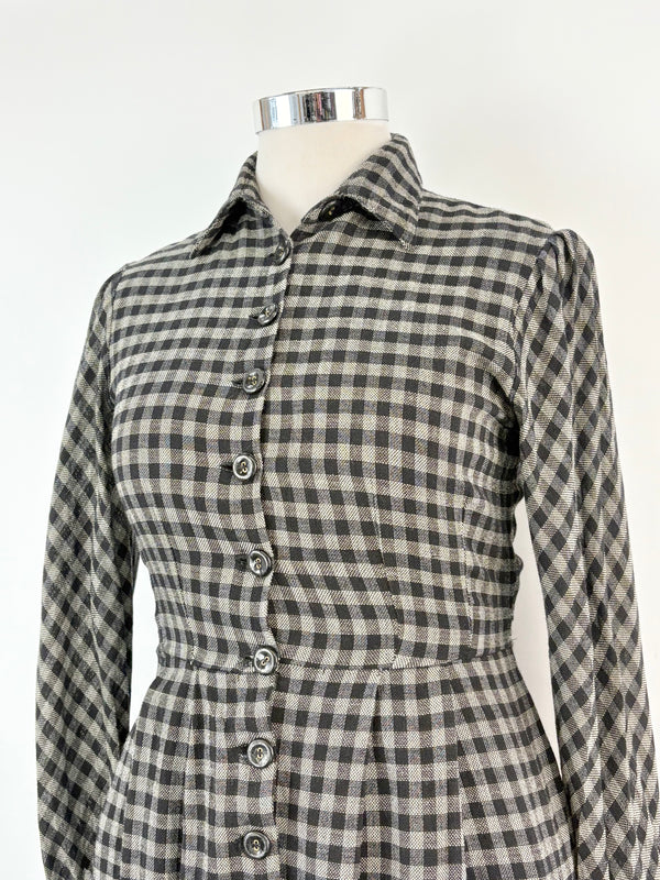 Ivano Boni Black & White Checked Long-Sleeve Dress - AU12