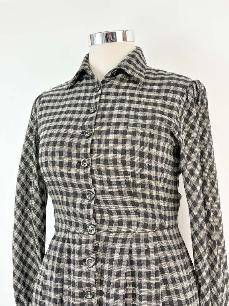 Ivano Boni Black & White Checked Long-Sleeve Dress - AU12