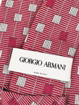 Giorgio Armani Maroon Geometric-Pattern Silk Tie