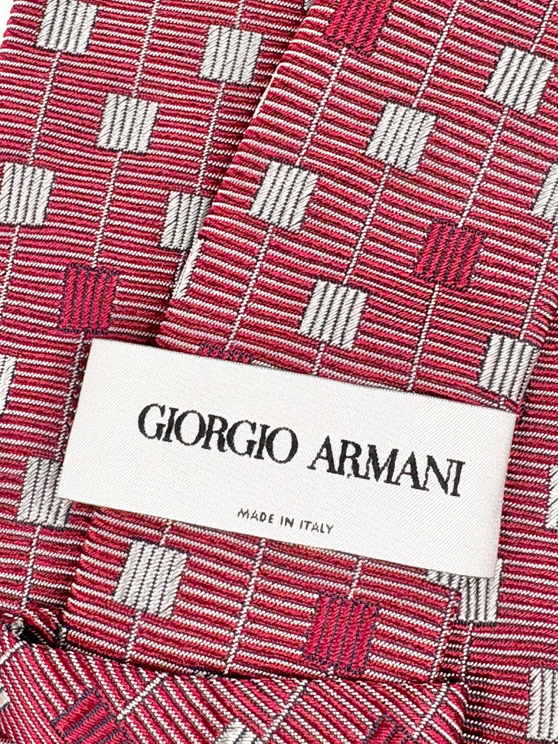 Giorgio Armani Maroon Geometric-Pattern Silk Tie