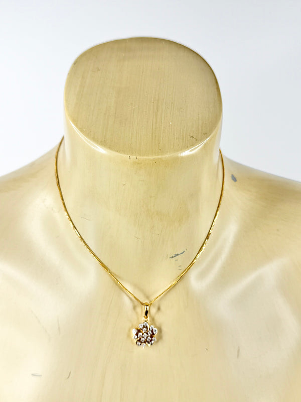14ct Gold & 45point Diamond Cluster Pendant with 22ct Gold Chain