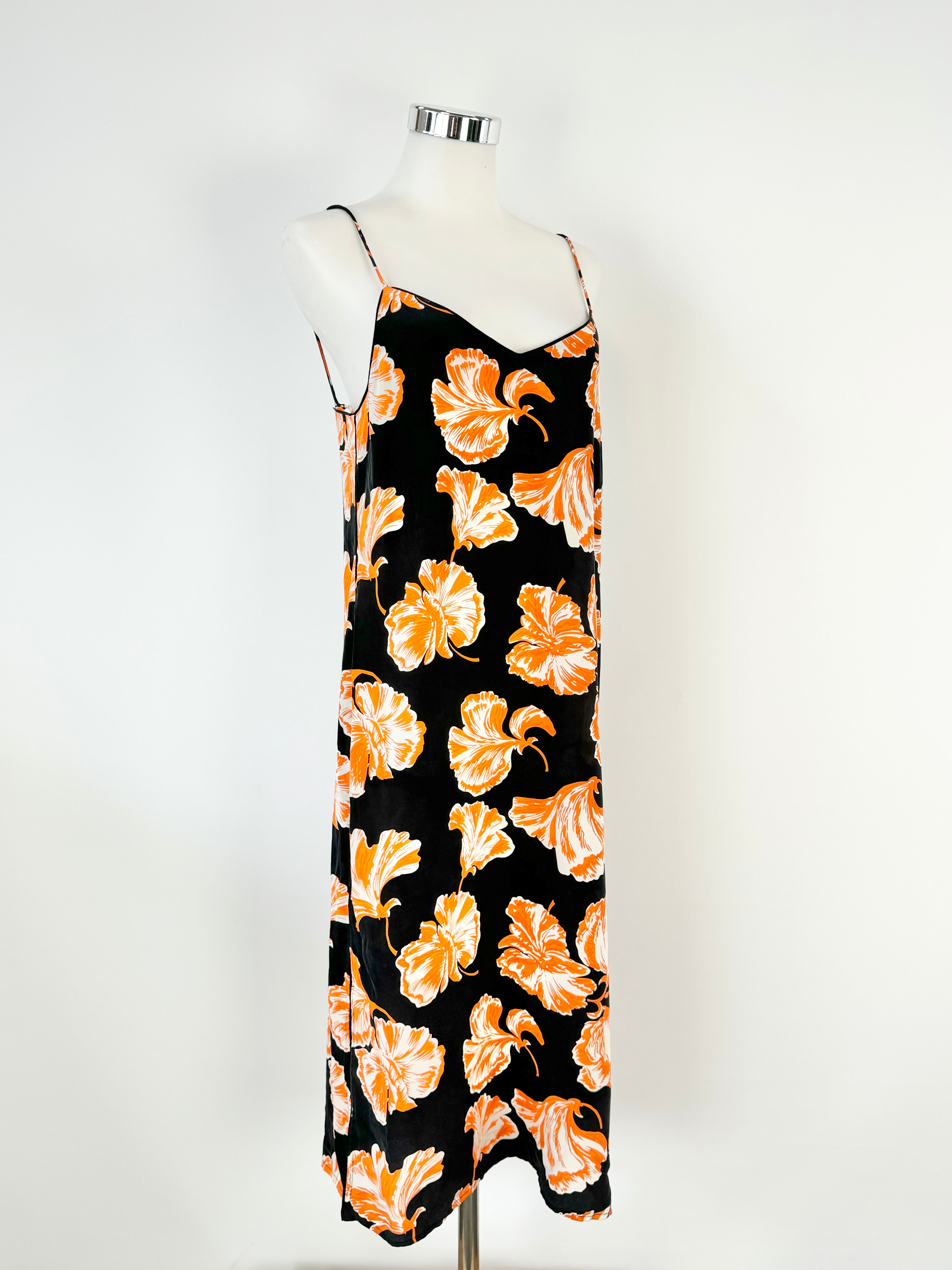 Ganni 'Geroux' Black & Orange Silk Slip - AU8