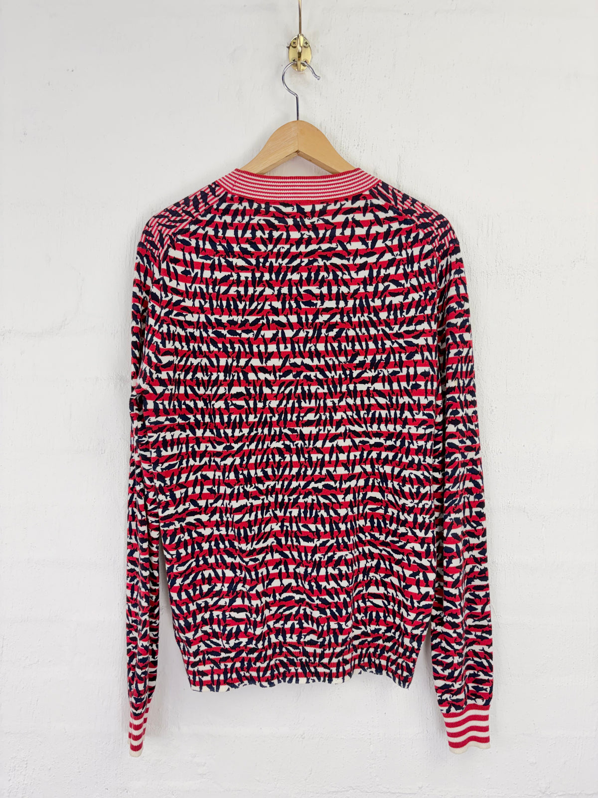 Kenzo Spring Summer 2014 Red & White Fish Patterned Striped Jumper - AU10