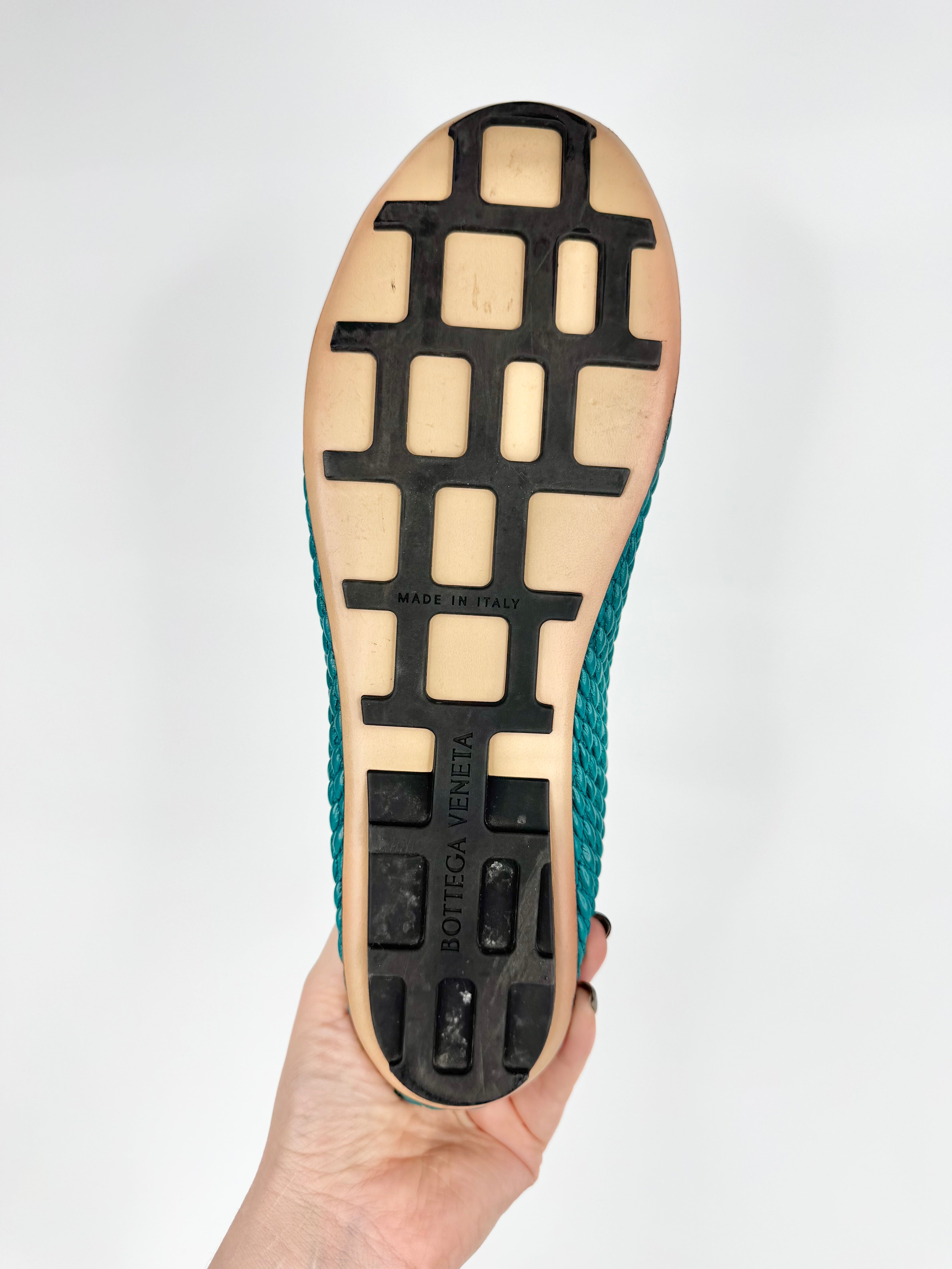 Bottega Veneta Turquoise Intrecciato Flats - EU42