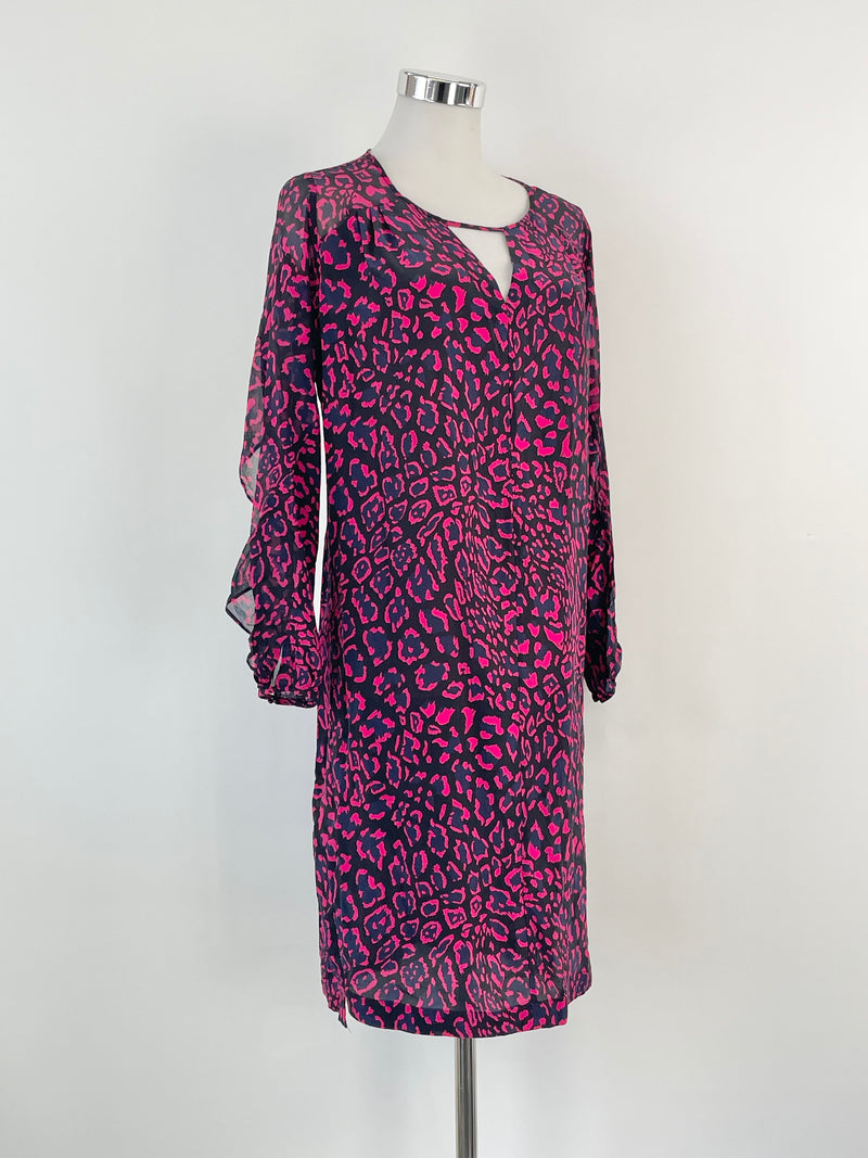 Agnetha Sacred by Husk Navy Blue & Fuchsia Silk Shift Dress - AU8