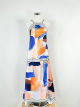 Acler Orange & Blue Abstract Pattern Halter Neck Maxi Dress - AU6