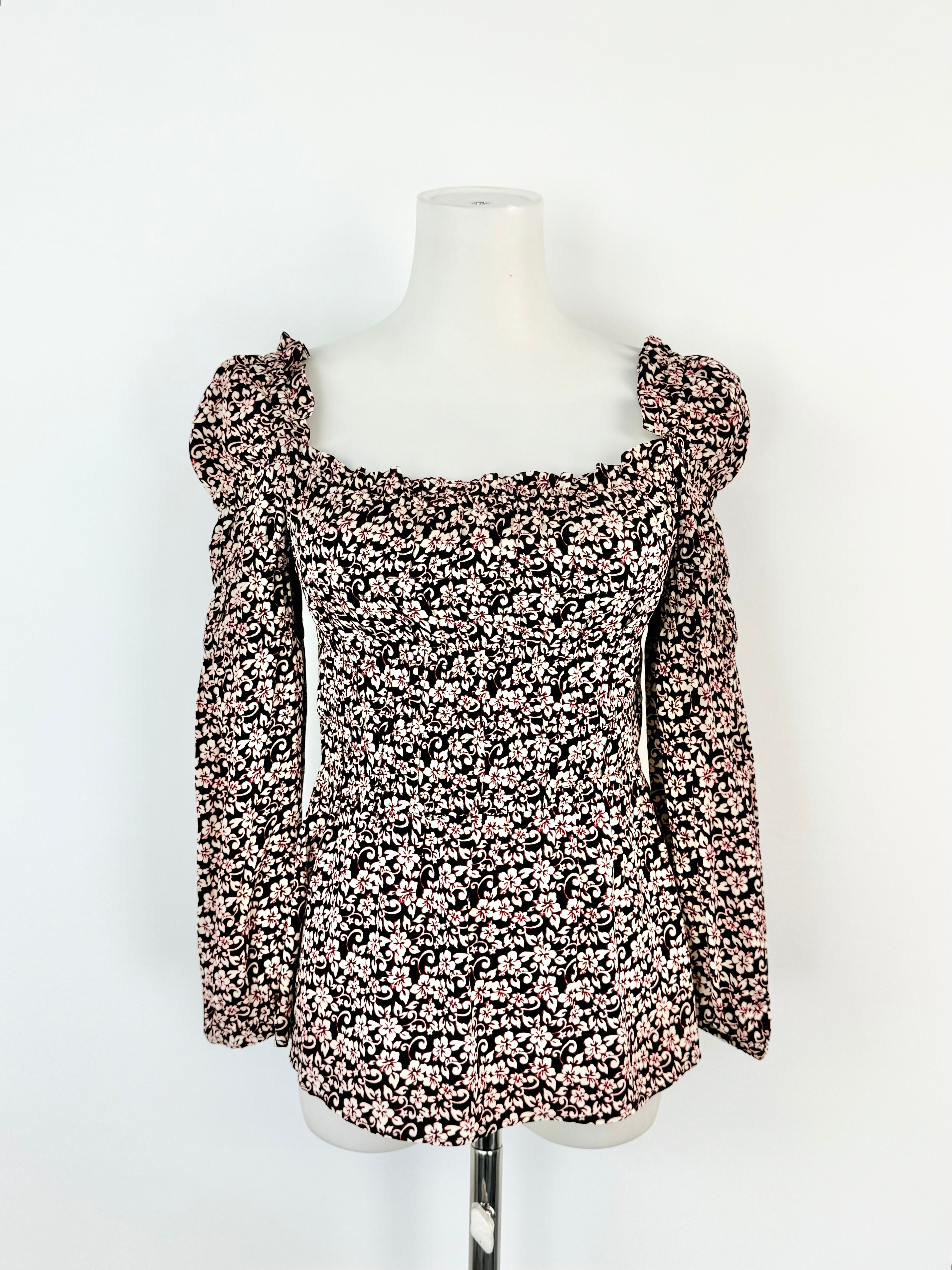Maje Red Cream & Black Floral 'Lanael' Peasant Blouse - AU8