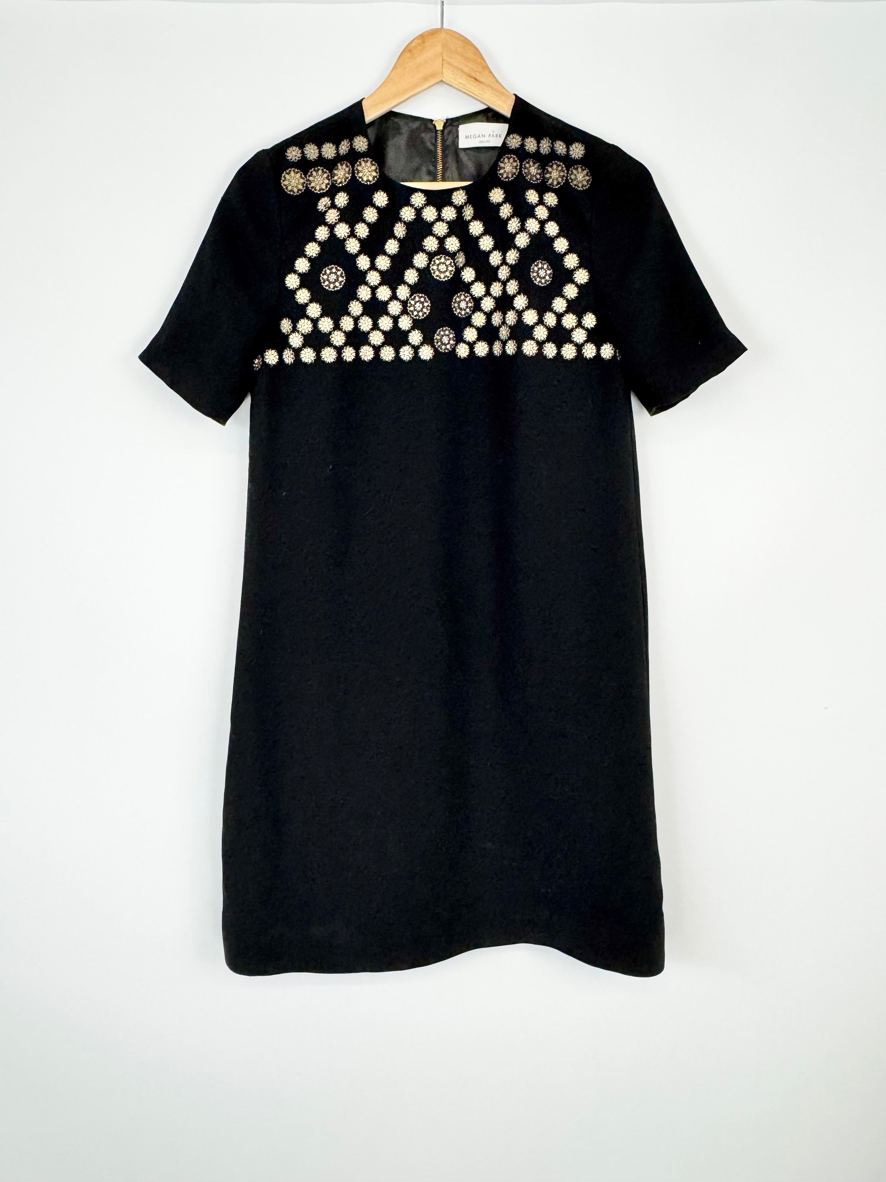 Megan Park Black Bead Embellished Shift Dress - AU6/8