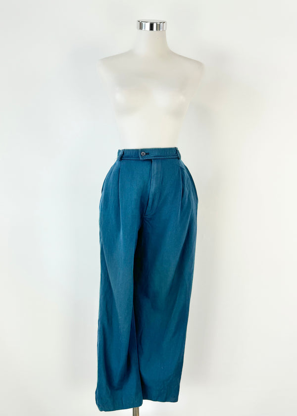 Vintage Yves Saint Laurent Rive Gauche Agean Blue Wool Capris - AU6