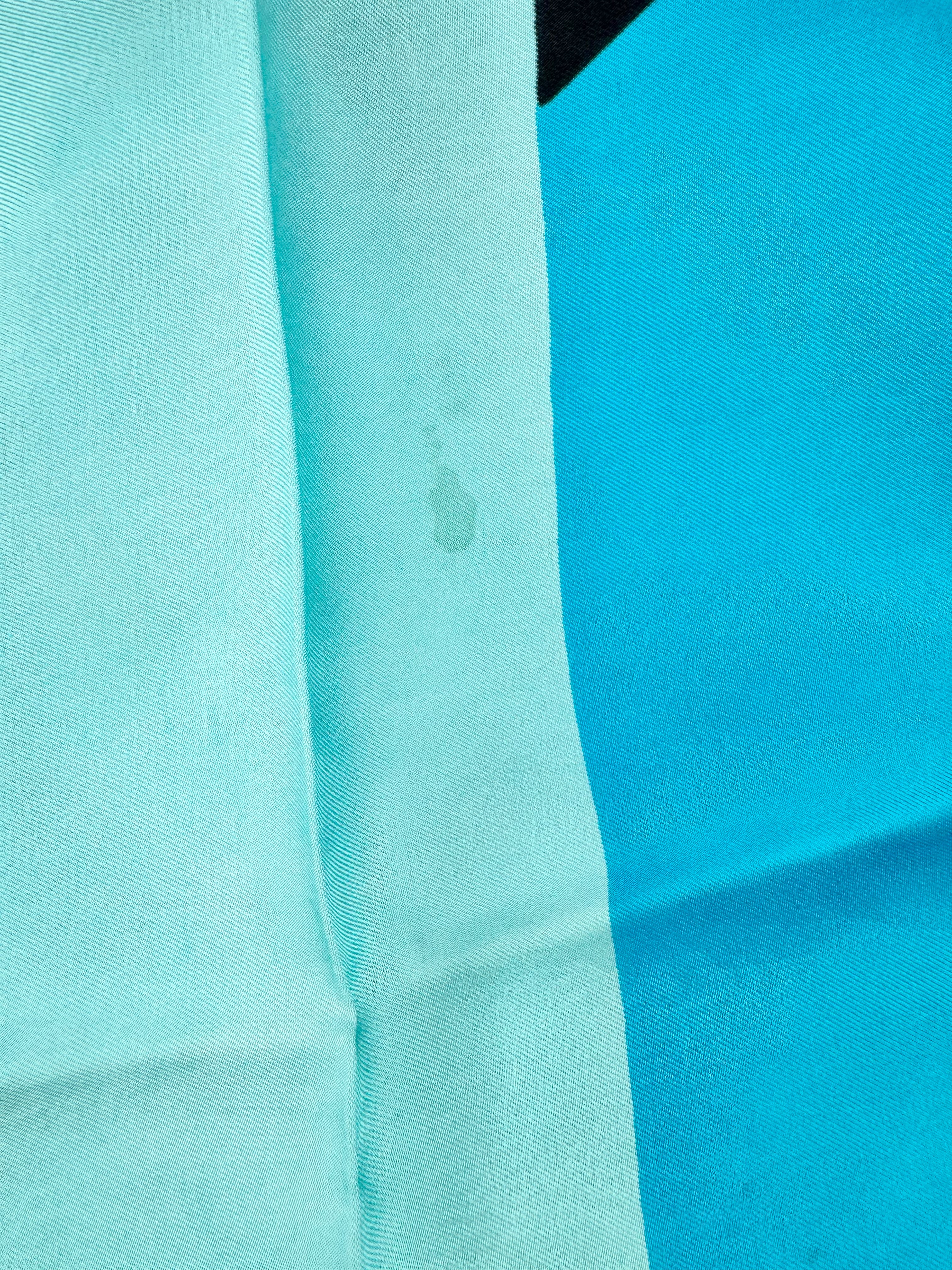 Vintage Pierre Cardin Blue Abstract Pattern Hand-Rolled Silk Scarf
