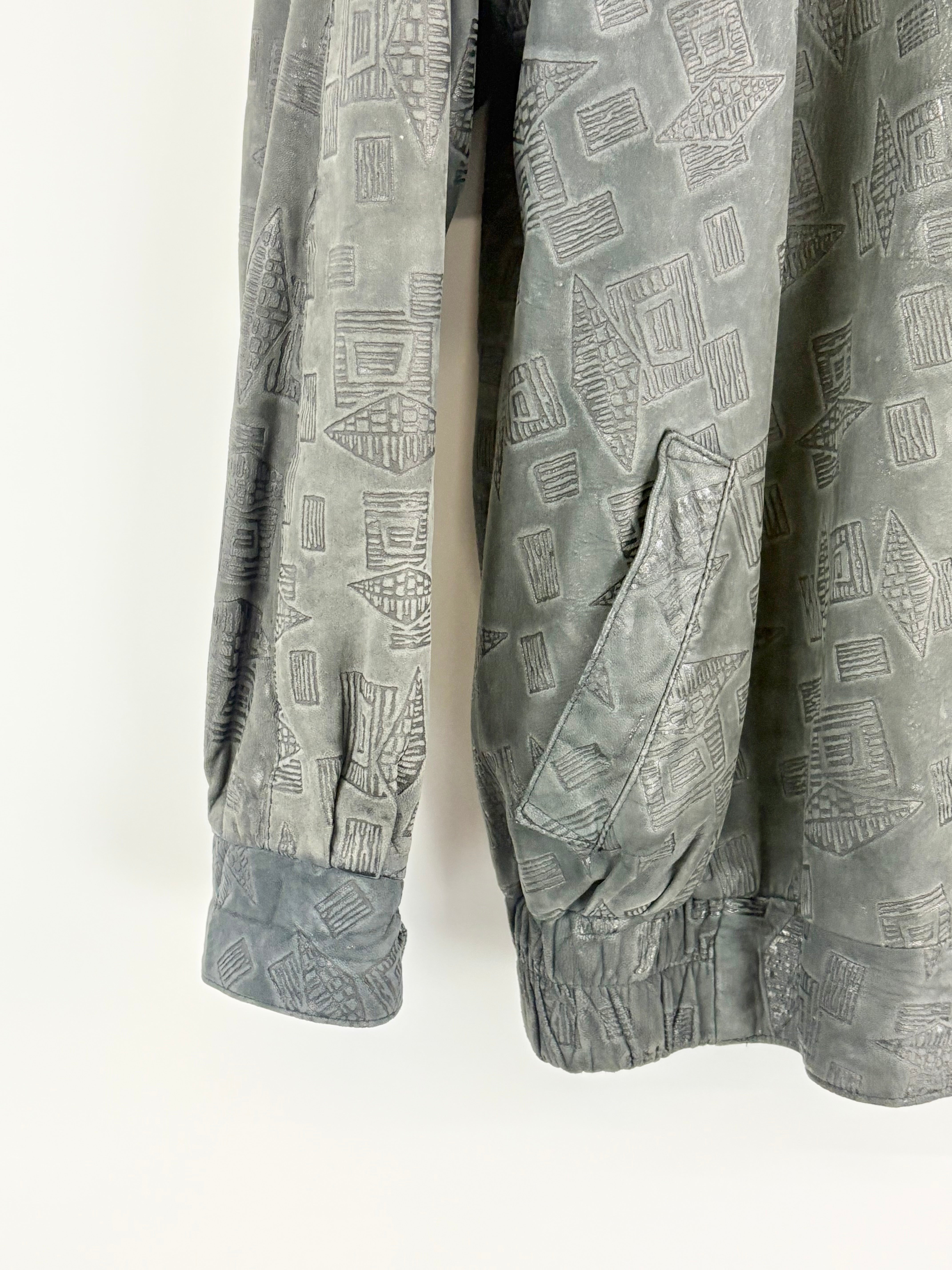 Creations Jez Vintage Oversized Tooled Leather Bomber Jacket - AU16/18