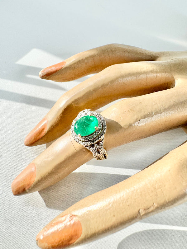 9ct Gold, Diamond & Emerald Ring