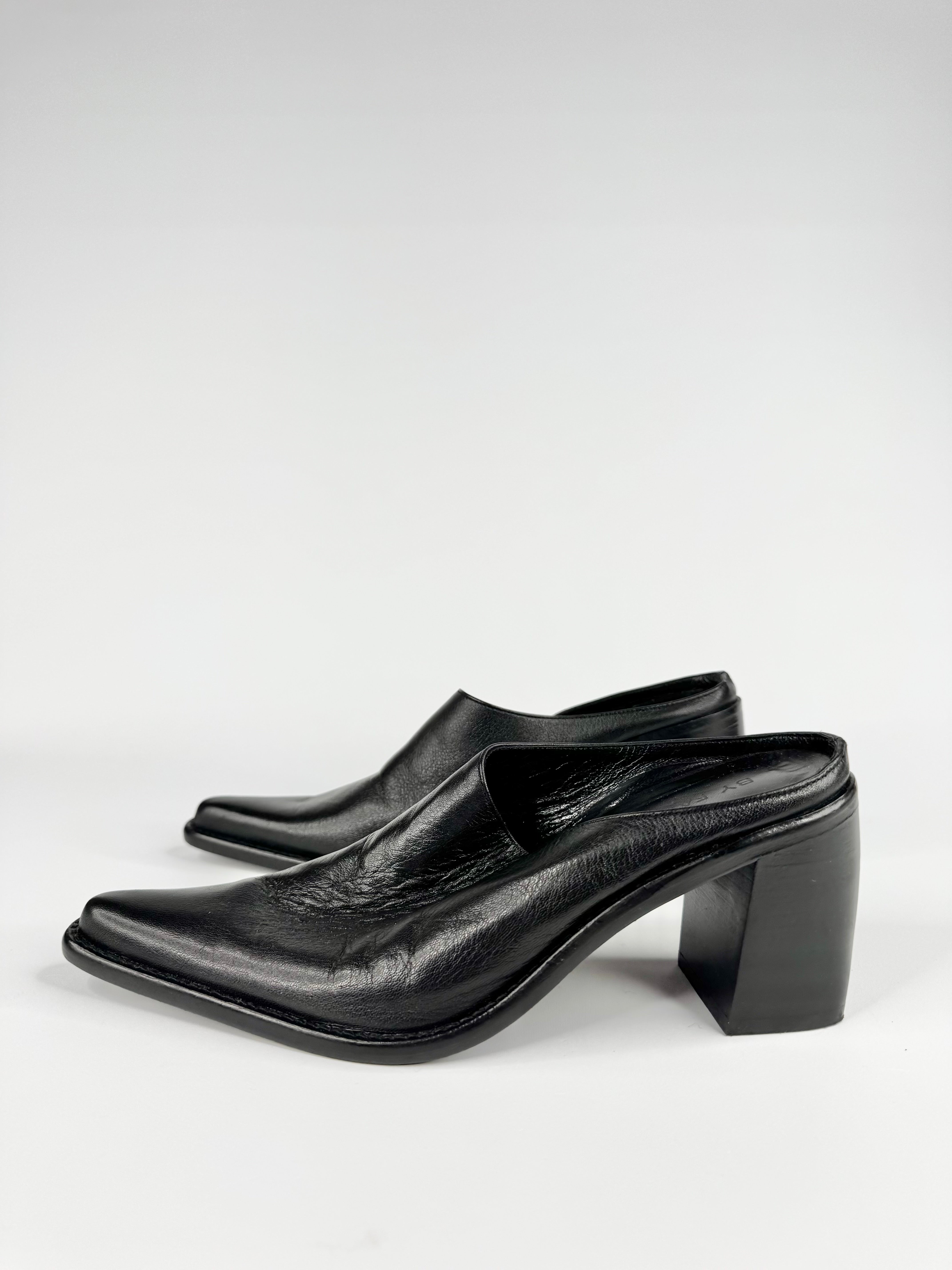 By Far Sleek Black Pointed Toe Leather Mules - EU36