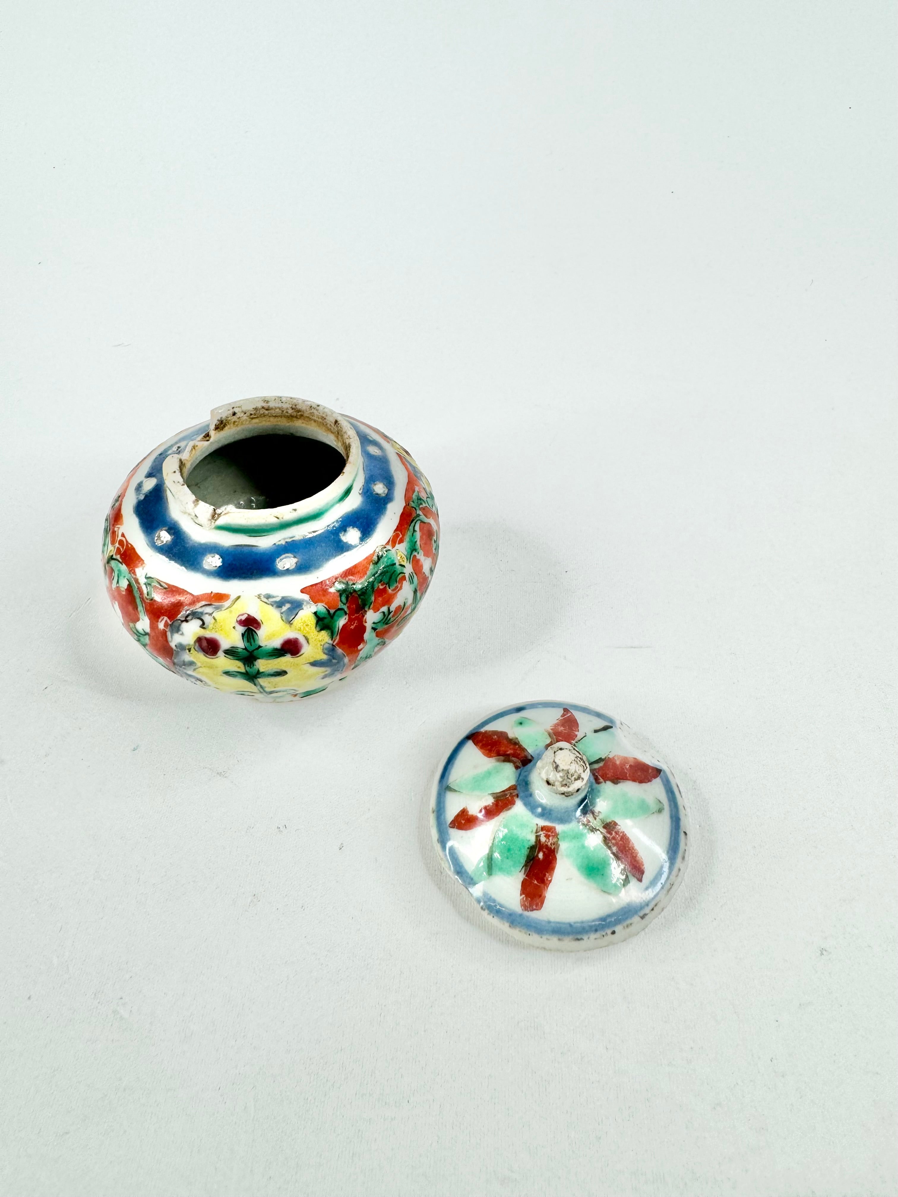 Antique Chinese Five Colour Small Ginger Jar