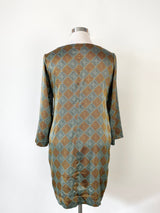 Attic & Barn Green & Black Diamond Patterned Silk Mini Dress - AU12