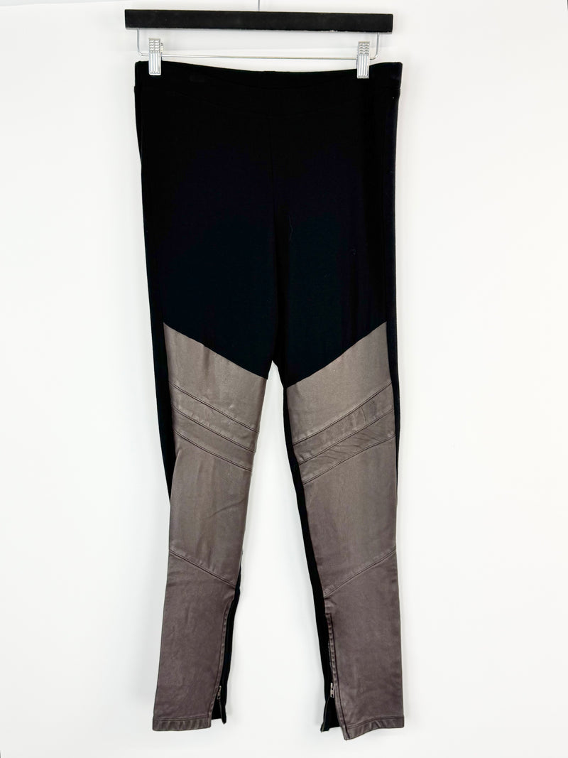 Obi New Zealand Black Leather Contrast Leggings NWT - AU14