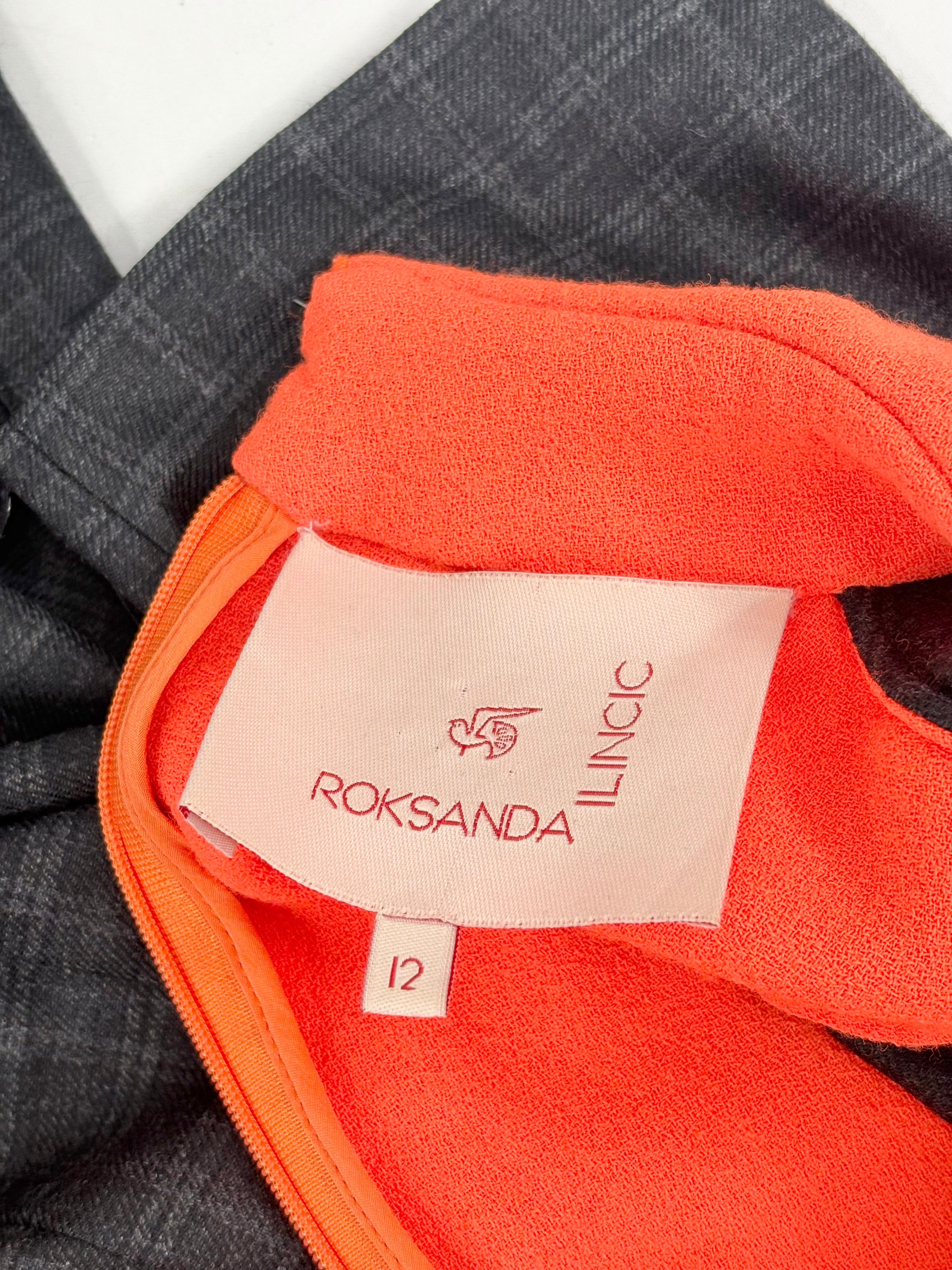 Roksanda Ilinčić Dark Charcoal Check & Orange Shirt Dress - AU12