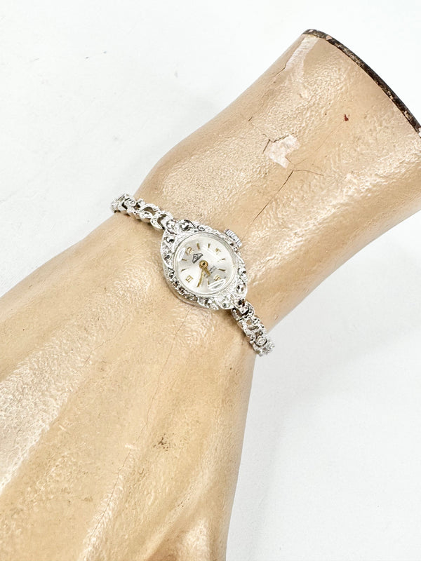Vintage 1969 Silver Toned Marcasite Wristwatch