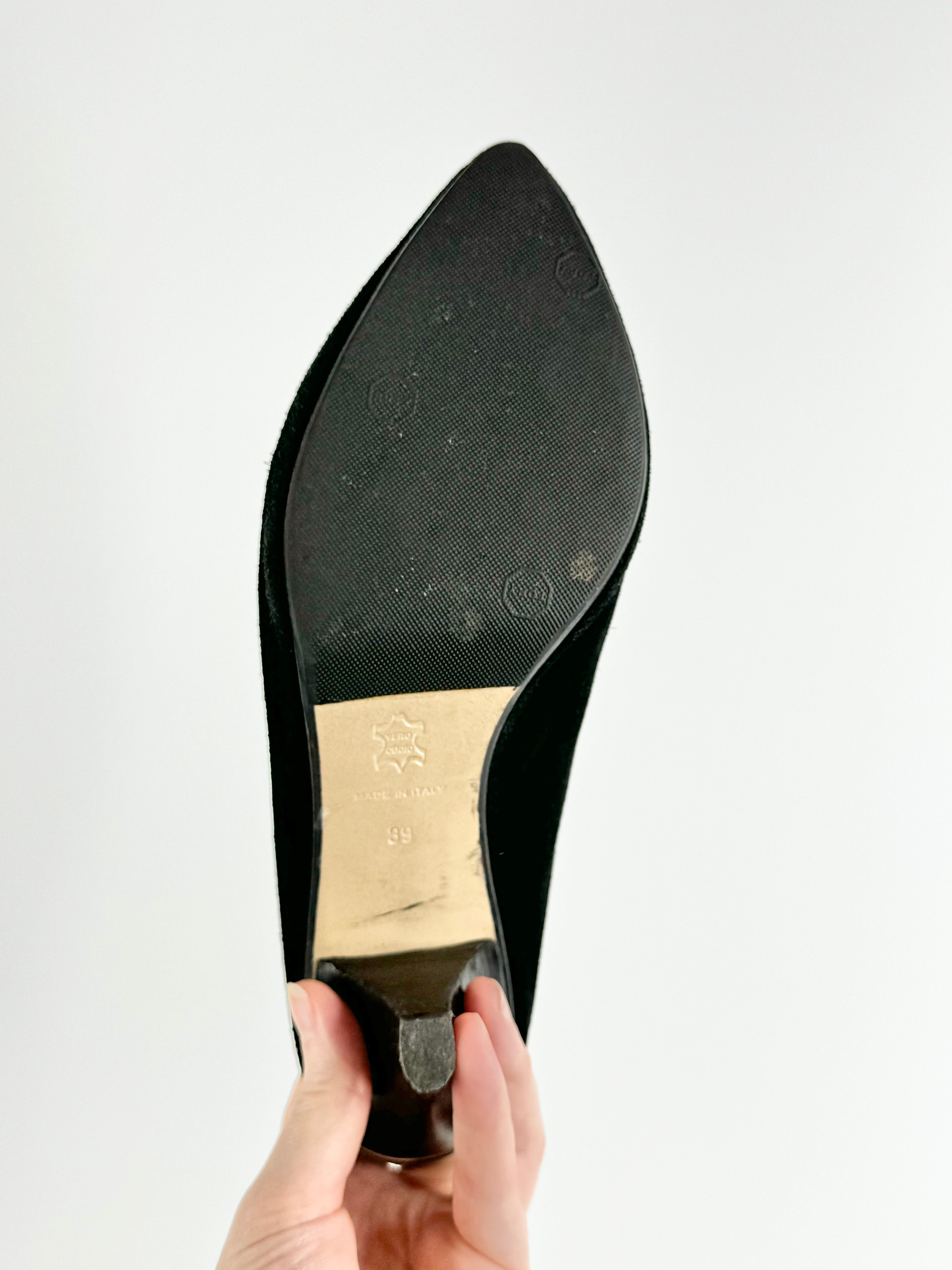 Vintage Black Suede Mules - EU39