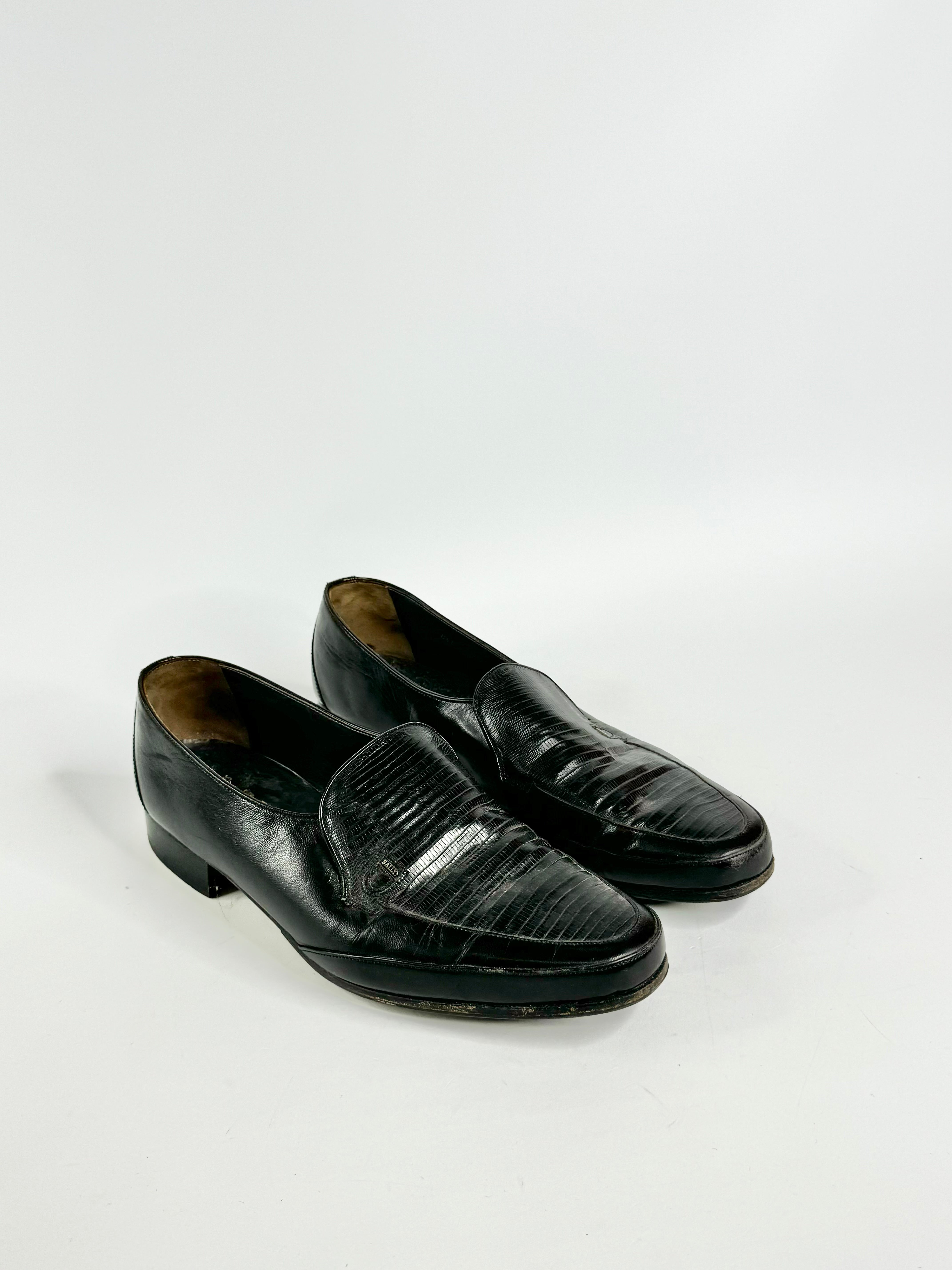Vintage Bally Black Textured Loafers - EU42