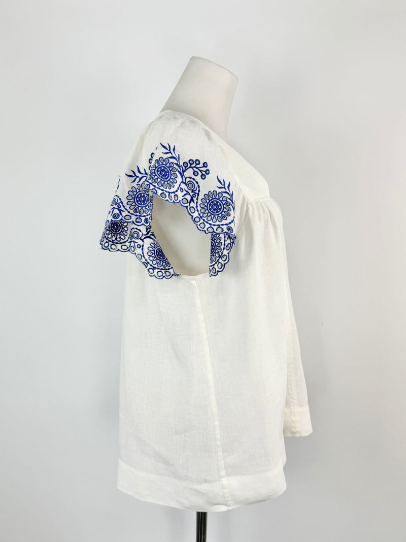 Arlington Milne White Linen Embroidered Blouse - AU6