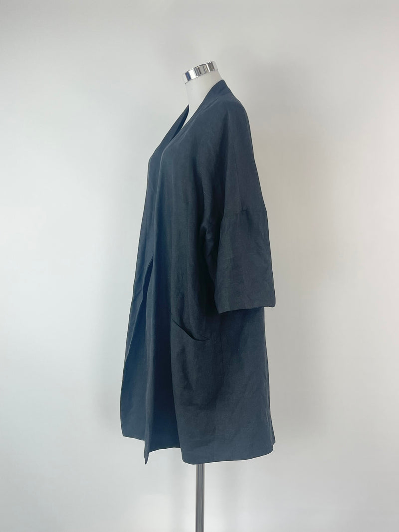 Nique Black Linen Blend Open Coat - AU10