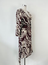 Diane von Furstenberg Vintage Label Brown & White Silk 'Julian' Wrap Dress - AU10/12