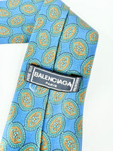 Vintage Balenciaga Blue Patterned Silk Tie