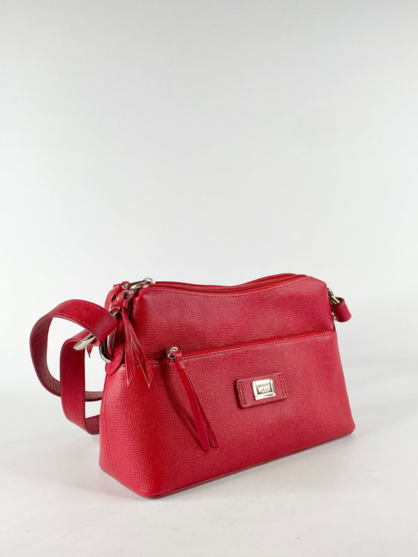 Cellini Etched Leather Post Box Red Handbag