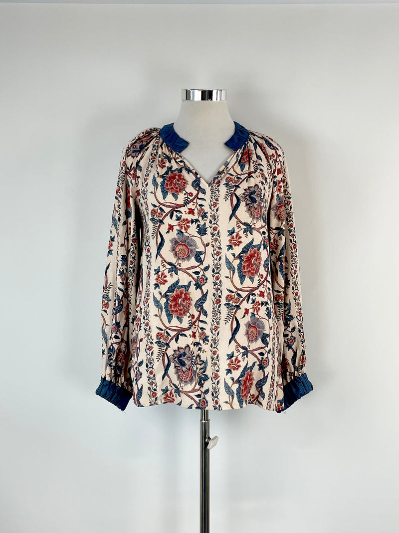 Once Was Fawn & Navy Blue Floral Tunic - AU10