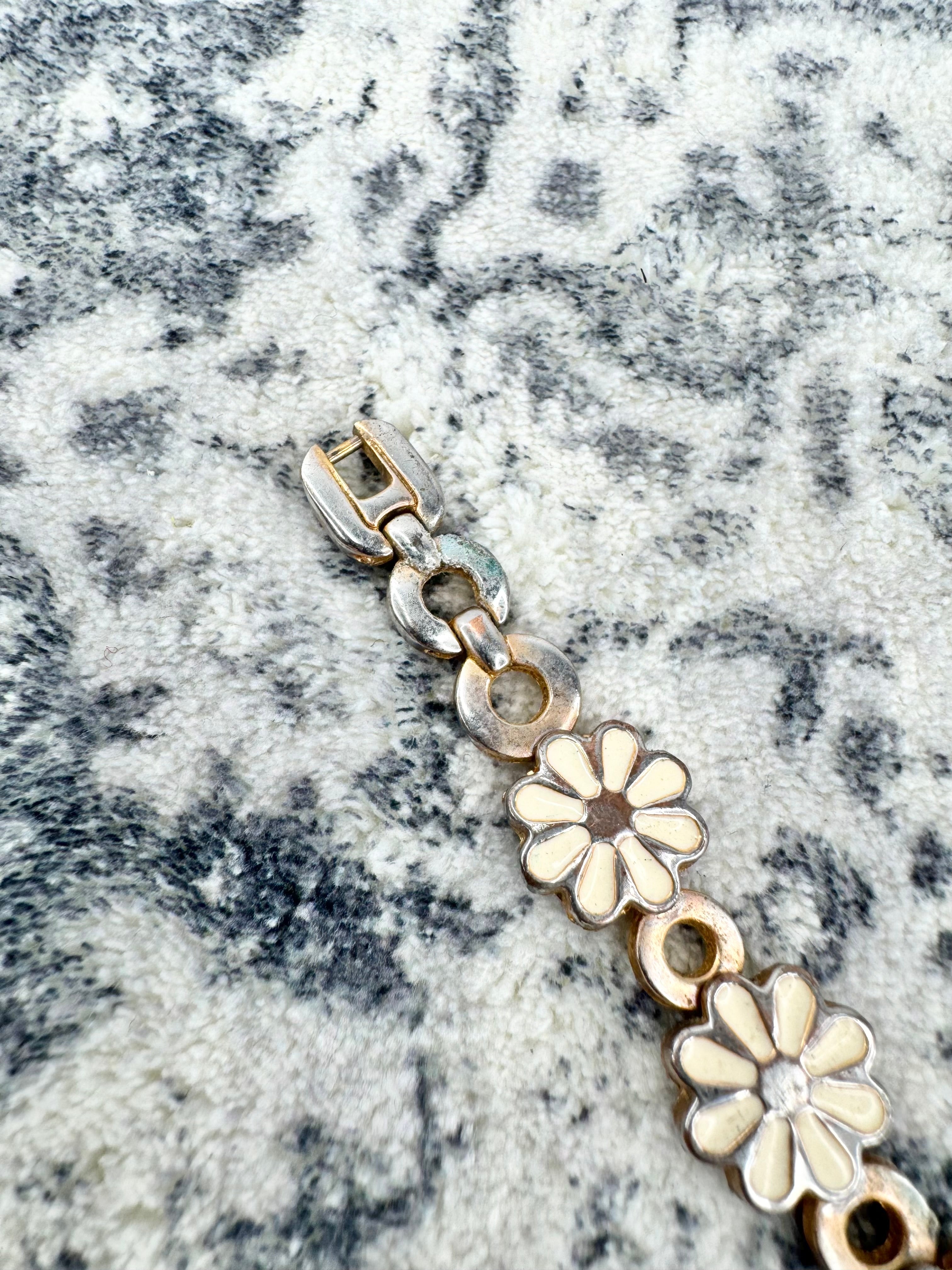 Mira Silver & Faded Gold Enamel Daisy Watch
