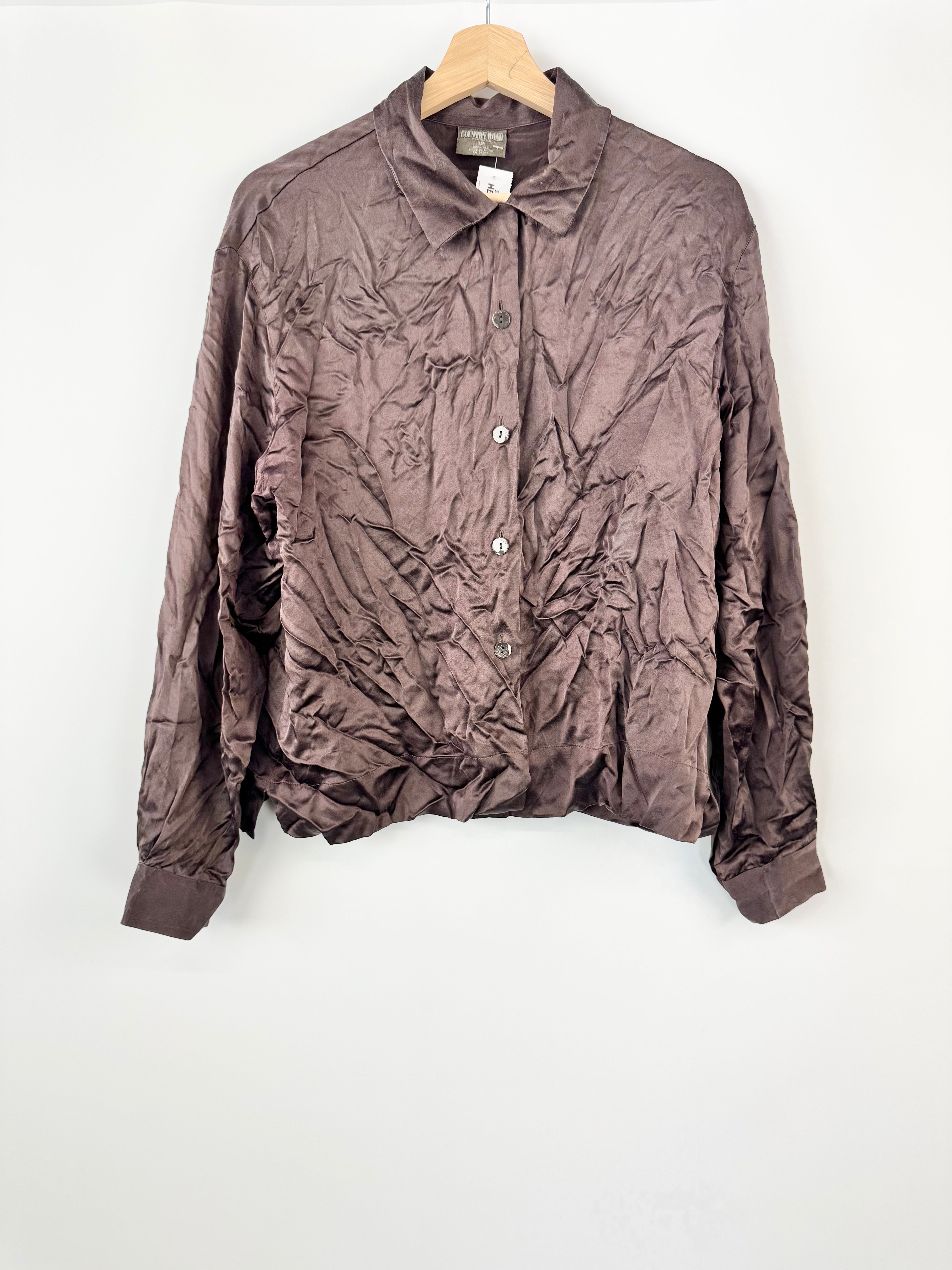 Country Road Chocolate Brown Silk Shirt - AU12