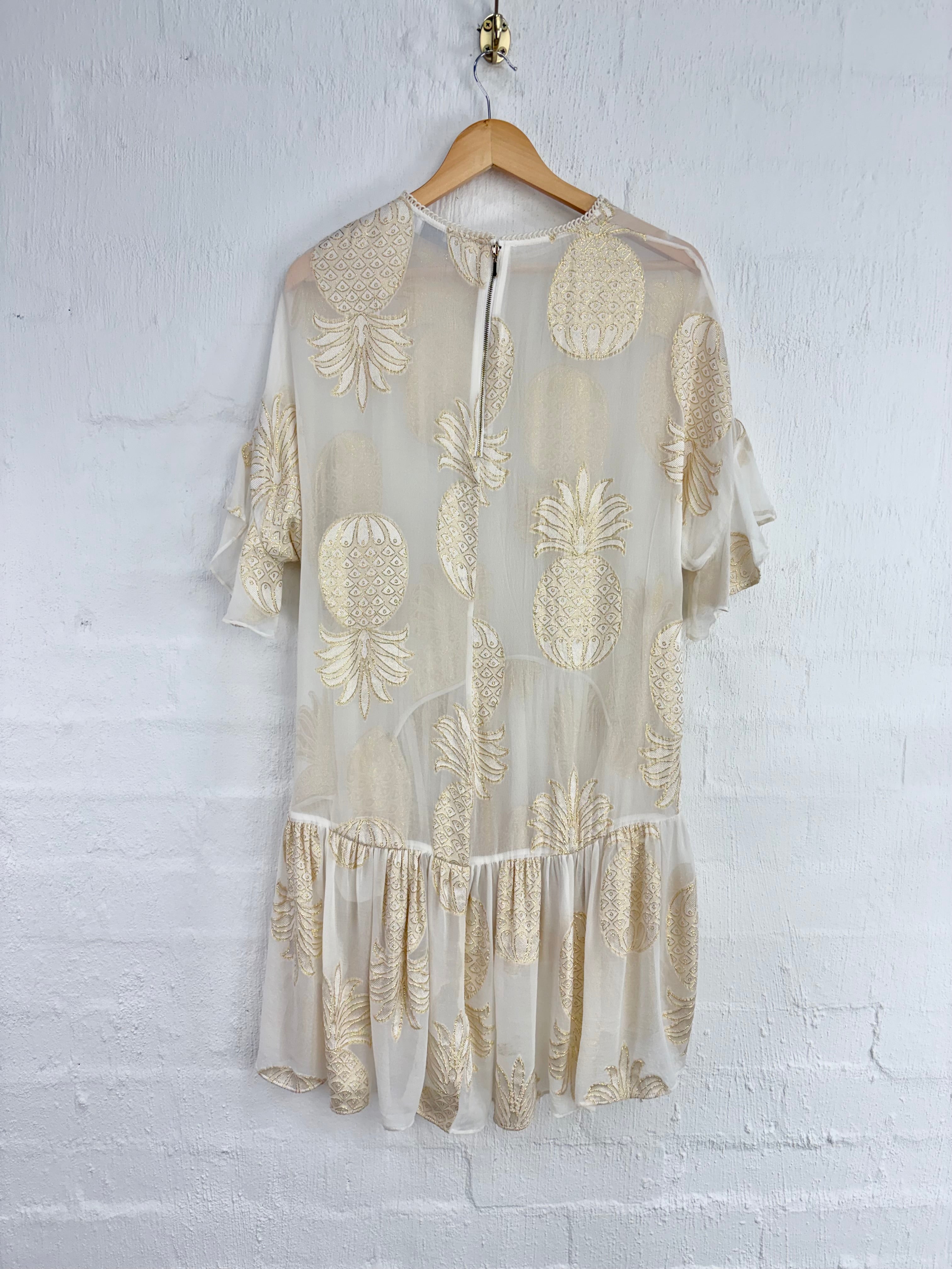 Alice McCall Gold Lurex & Silk Pineapple Patterned Mini Dress - AU10